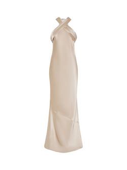 Rewritten Roma Halterneck Satin Maxi Dress - view 2, Champagne