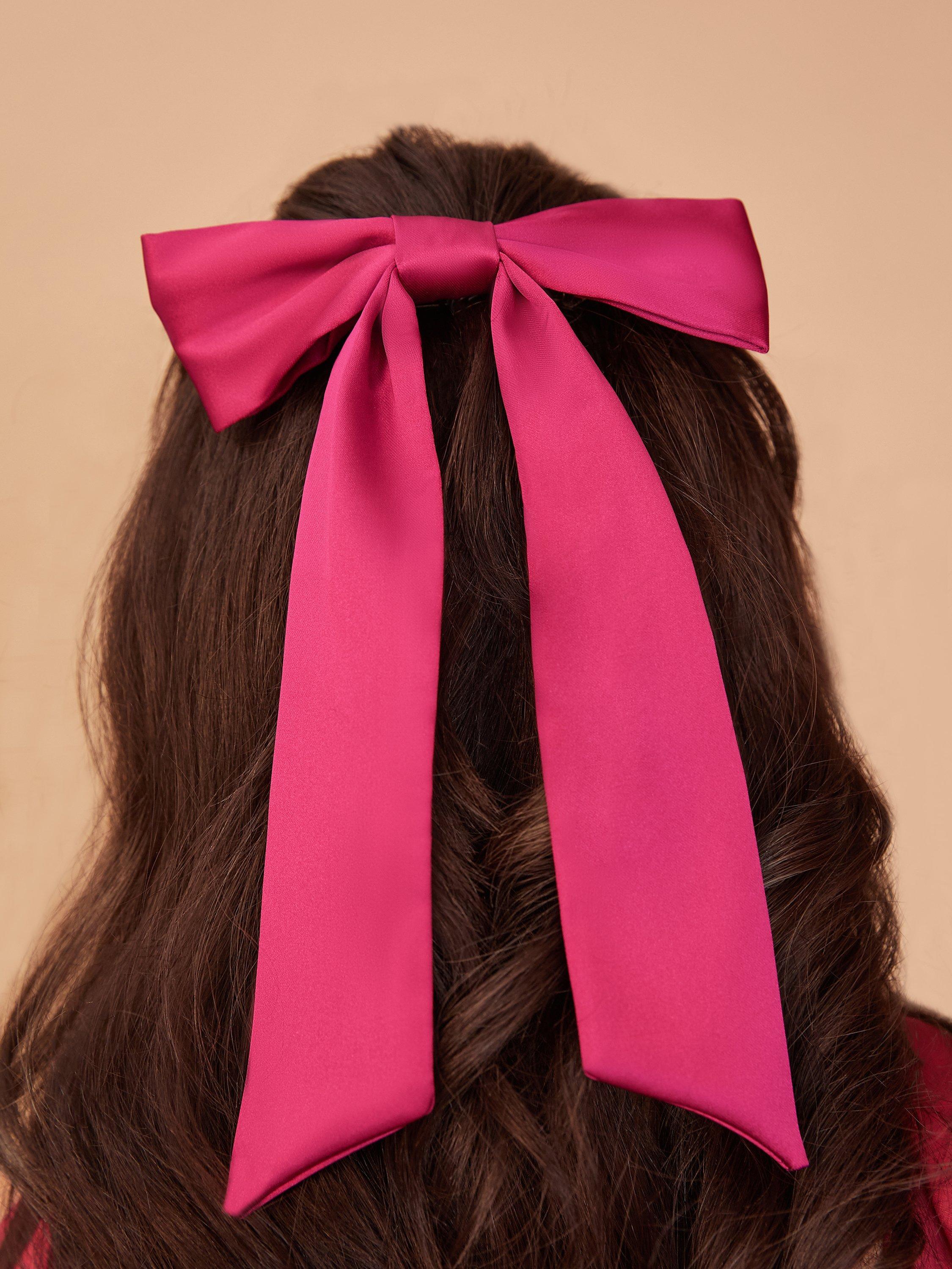 Product image 1 of 2, which shows Rewritten Satin Hair Bow, Hot Pink, One Size