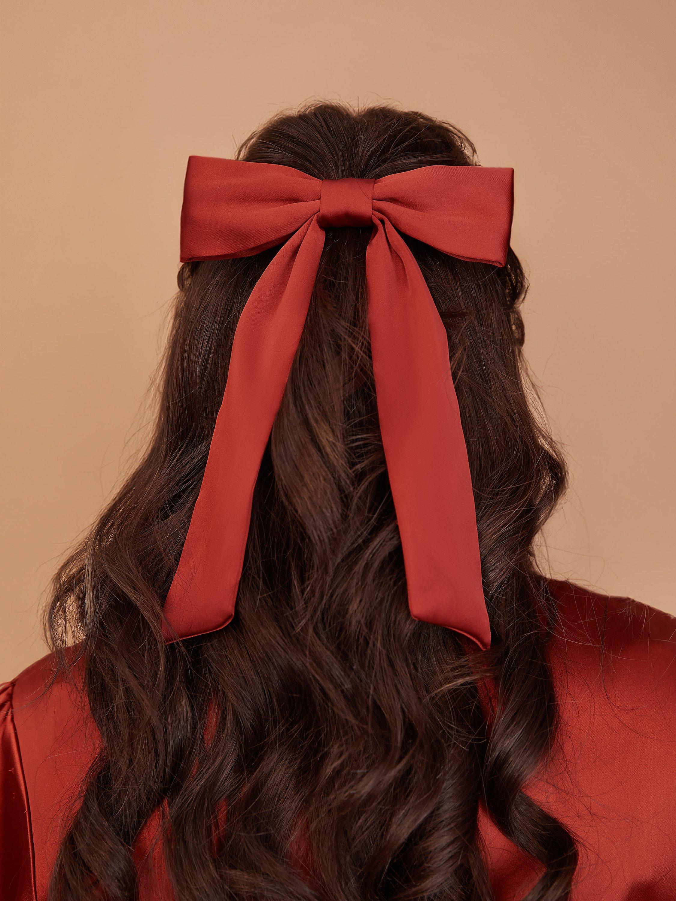 Product image 1 of 2, which shows Rewritten Satin Hair Bow, Burnt Orange, One Size