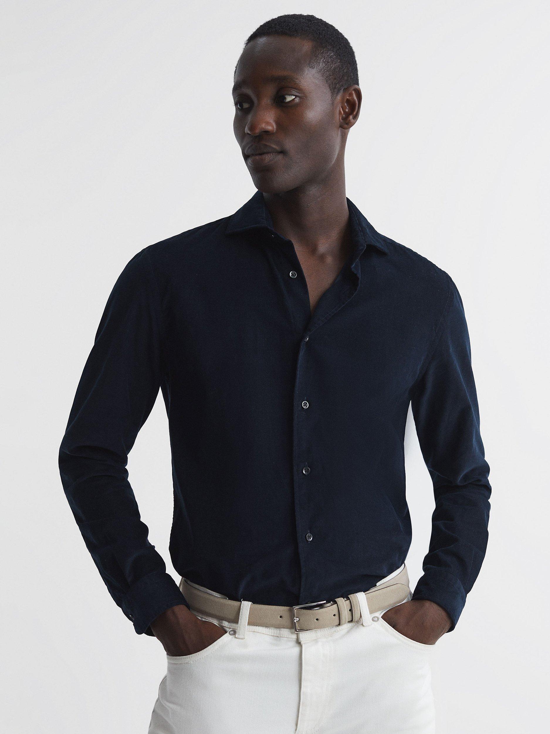 Reiss Vincy Long Sleeve Cutaway Collar Shirt, Navy