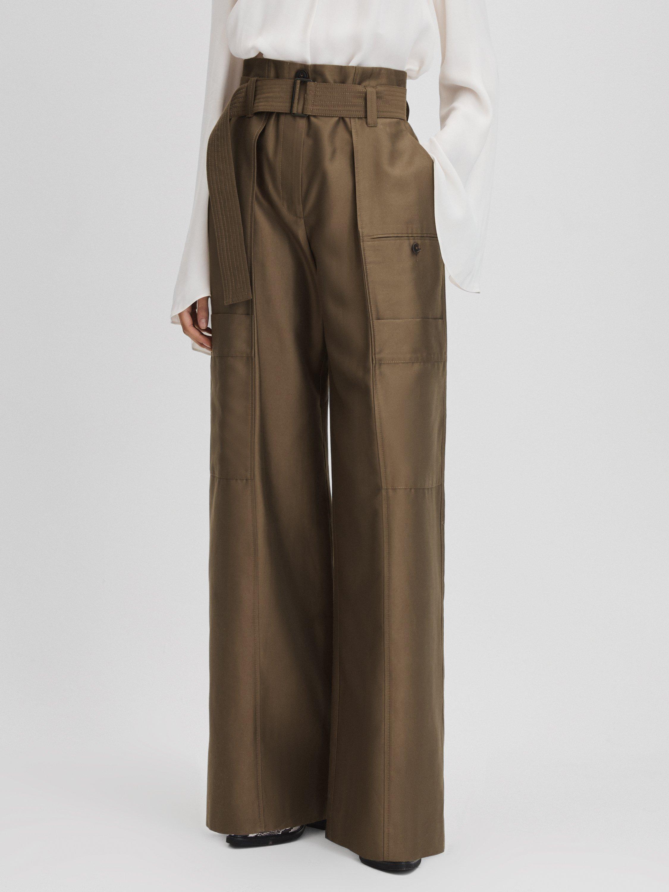 Reiss Maria Wide Leg Combat Trousers, Khaki