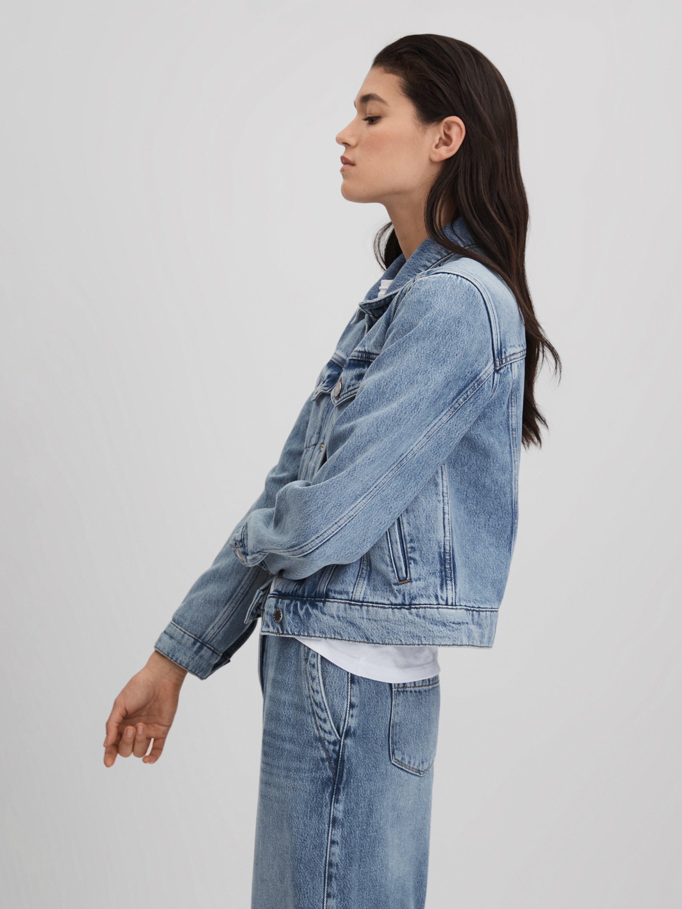 Reiss Ellen Denim Jacket Mid Blue