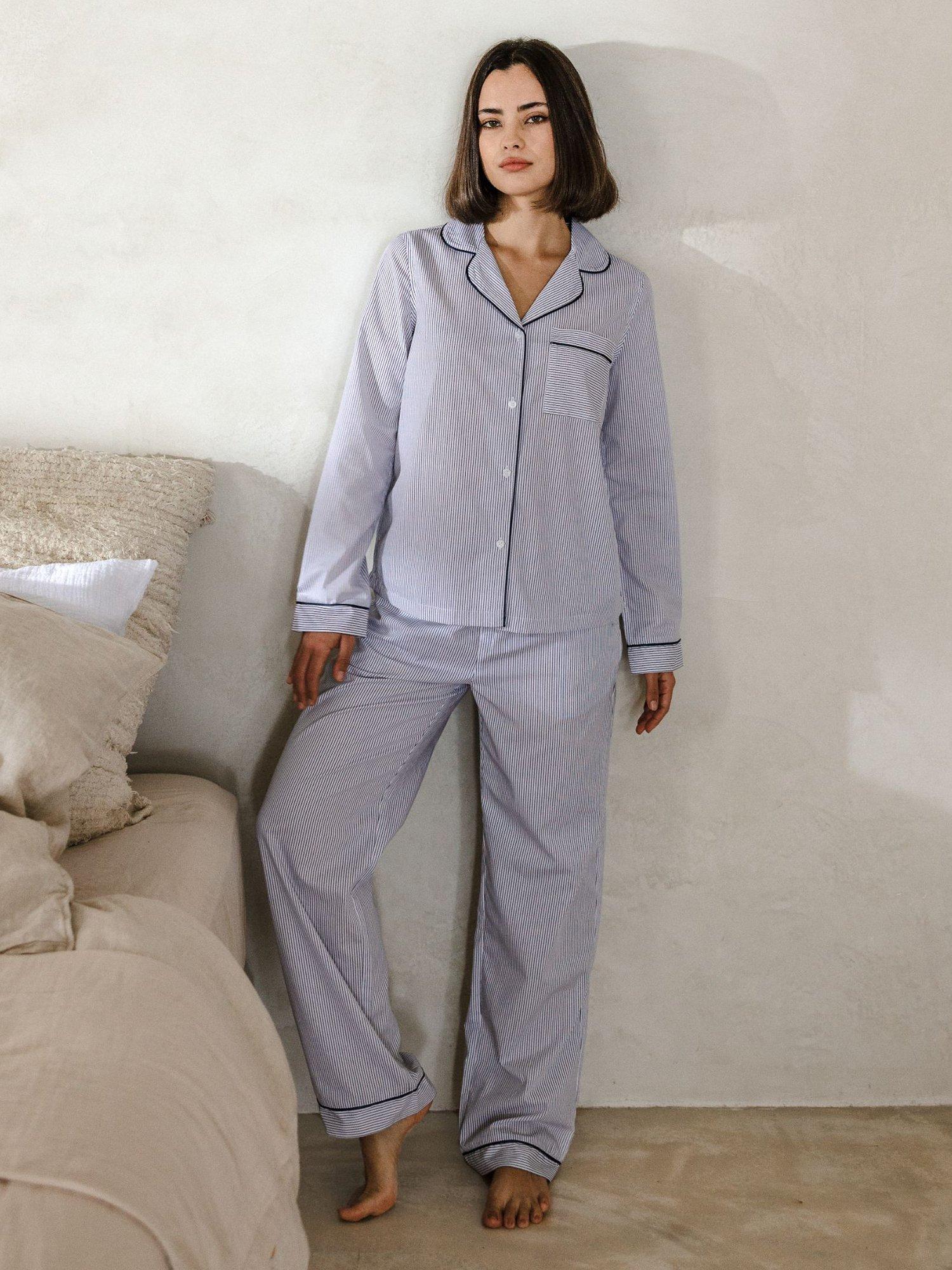 Chelsea Peers Poplin Stripe Long Pyjama Set, Blue