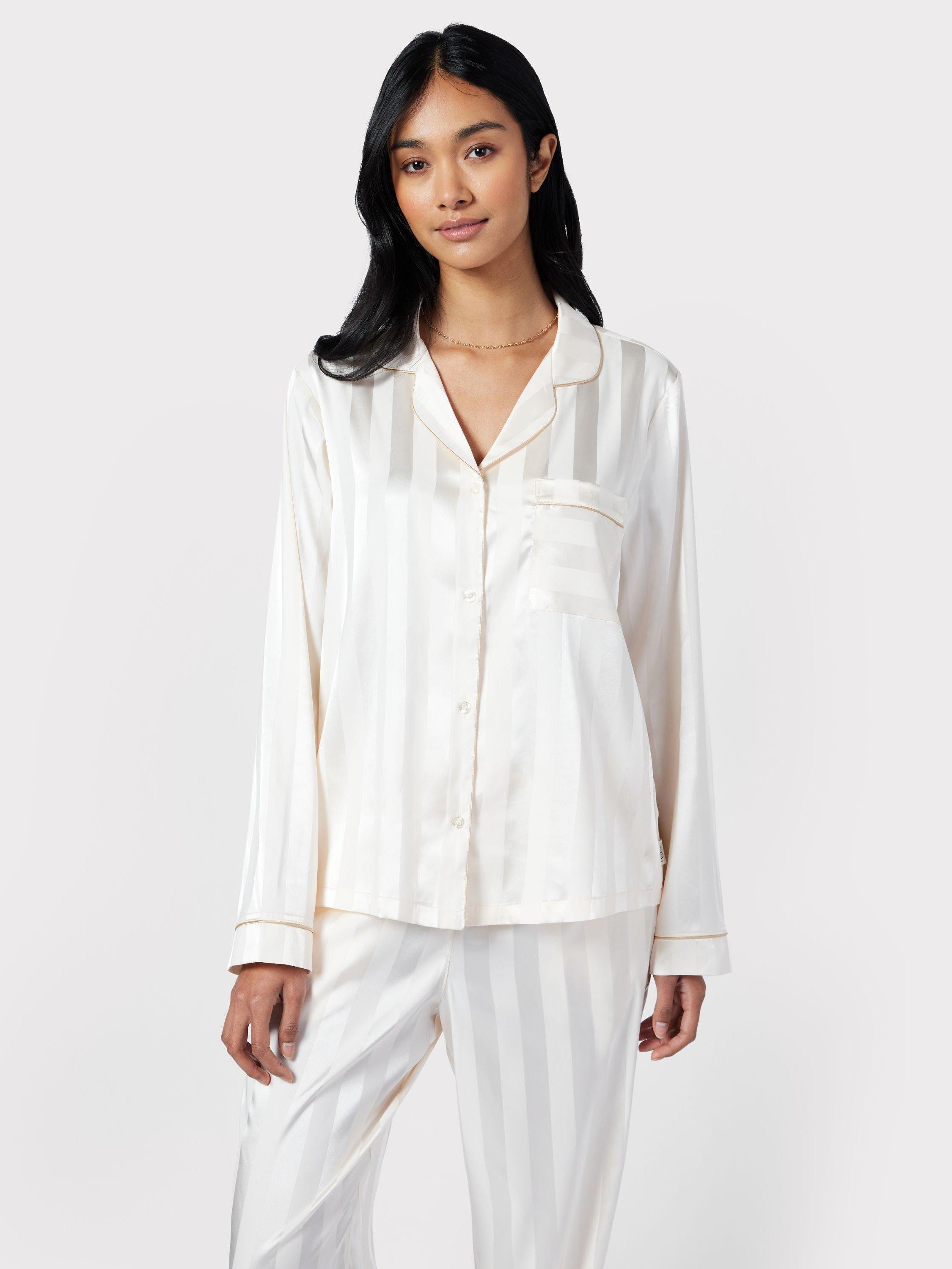 Chelsea Peers Satin Jacquard Stripe Pyjama Set, Off White