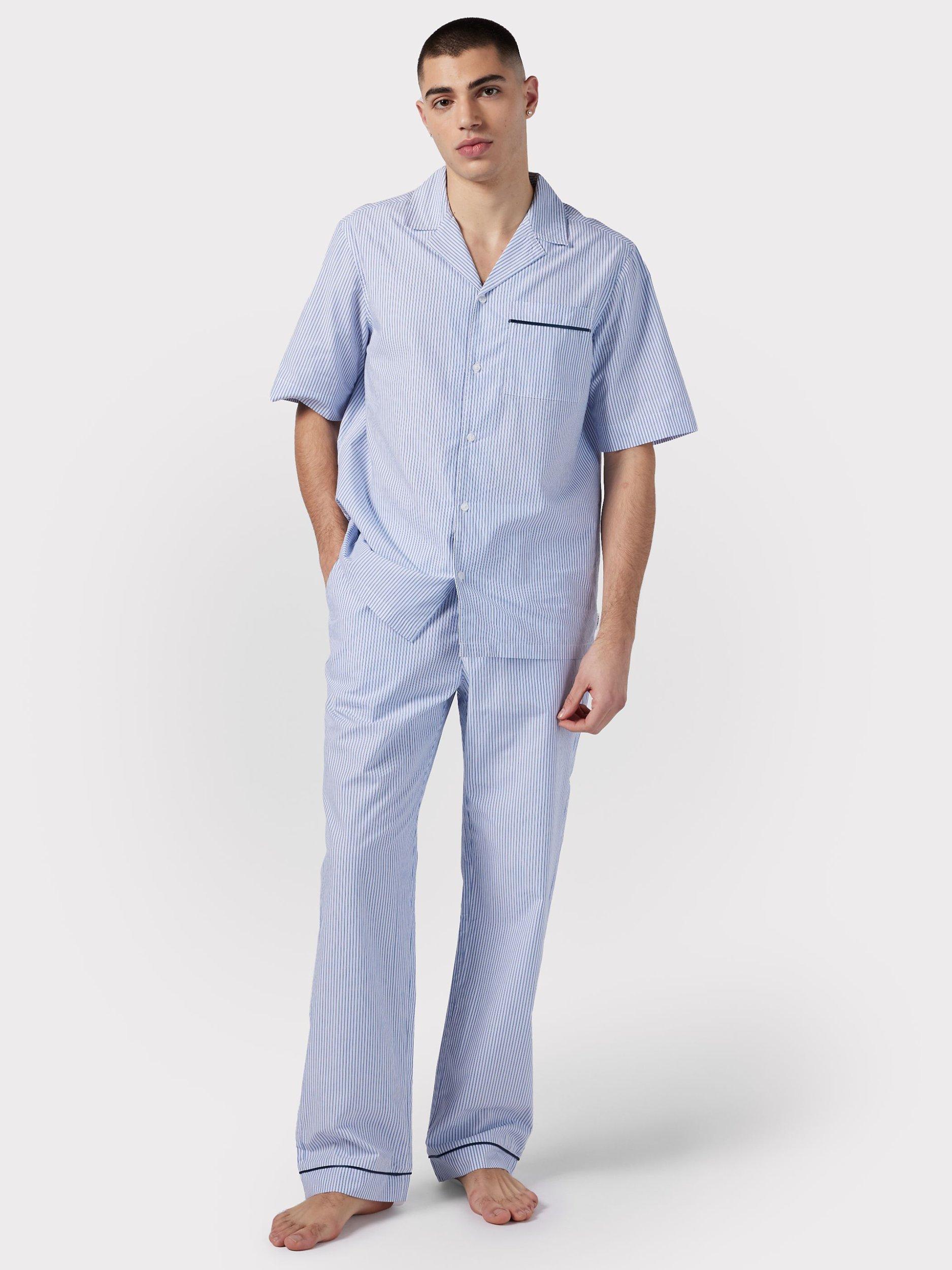 Chelsea Peers Poplin Stripe Print Pyjama Set, Blue
