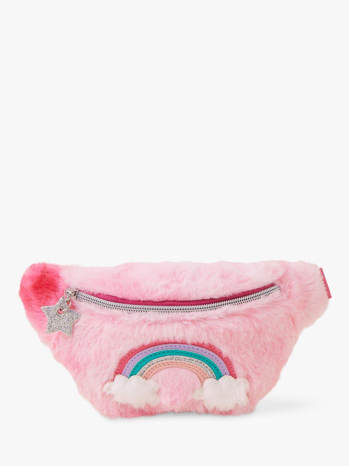 Angels by Accessorize Kids' Fluffy Rainbow Belt Bag, Pink