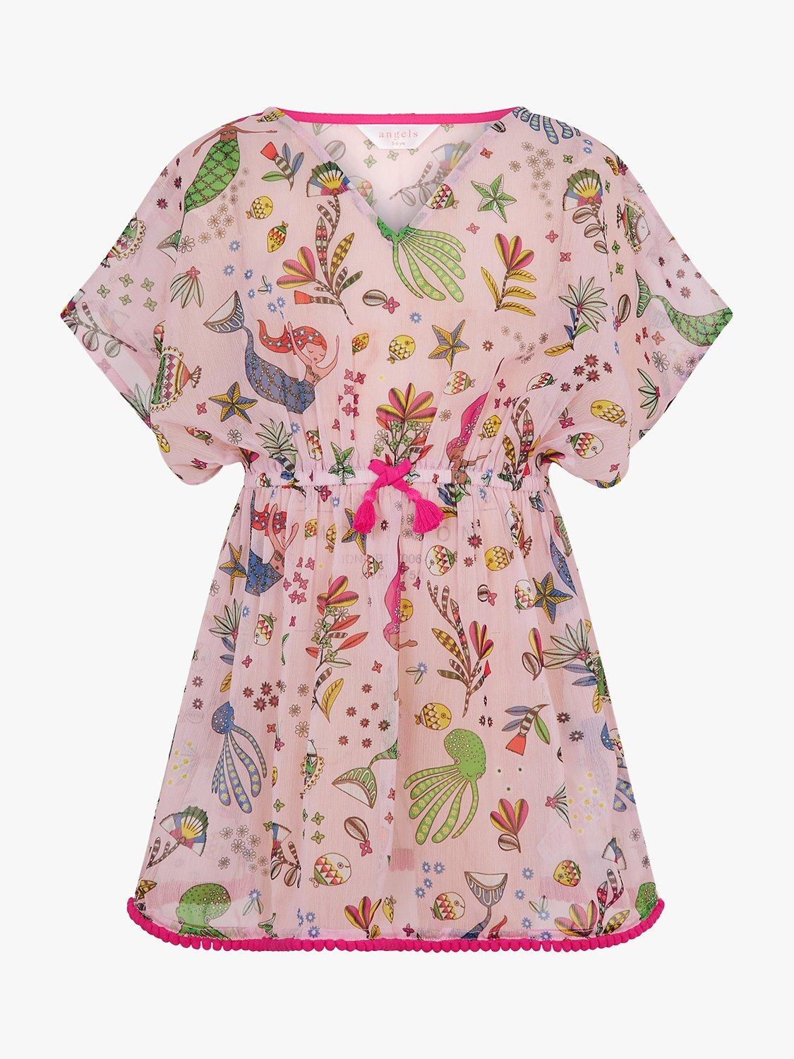 Angels by Accessorize Kids' Mermaid Print Kaftan, Pink/Multi