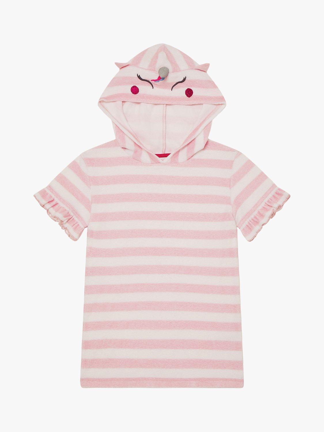 Angels by Accessorize Kids' Unicorn Hooded Stripe Towelling Dress, Pink/Multi