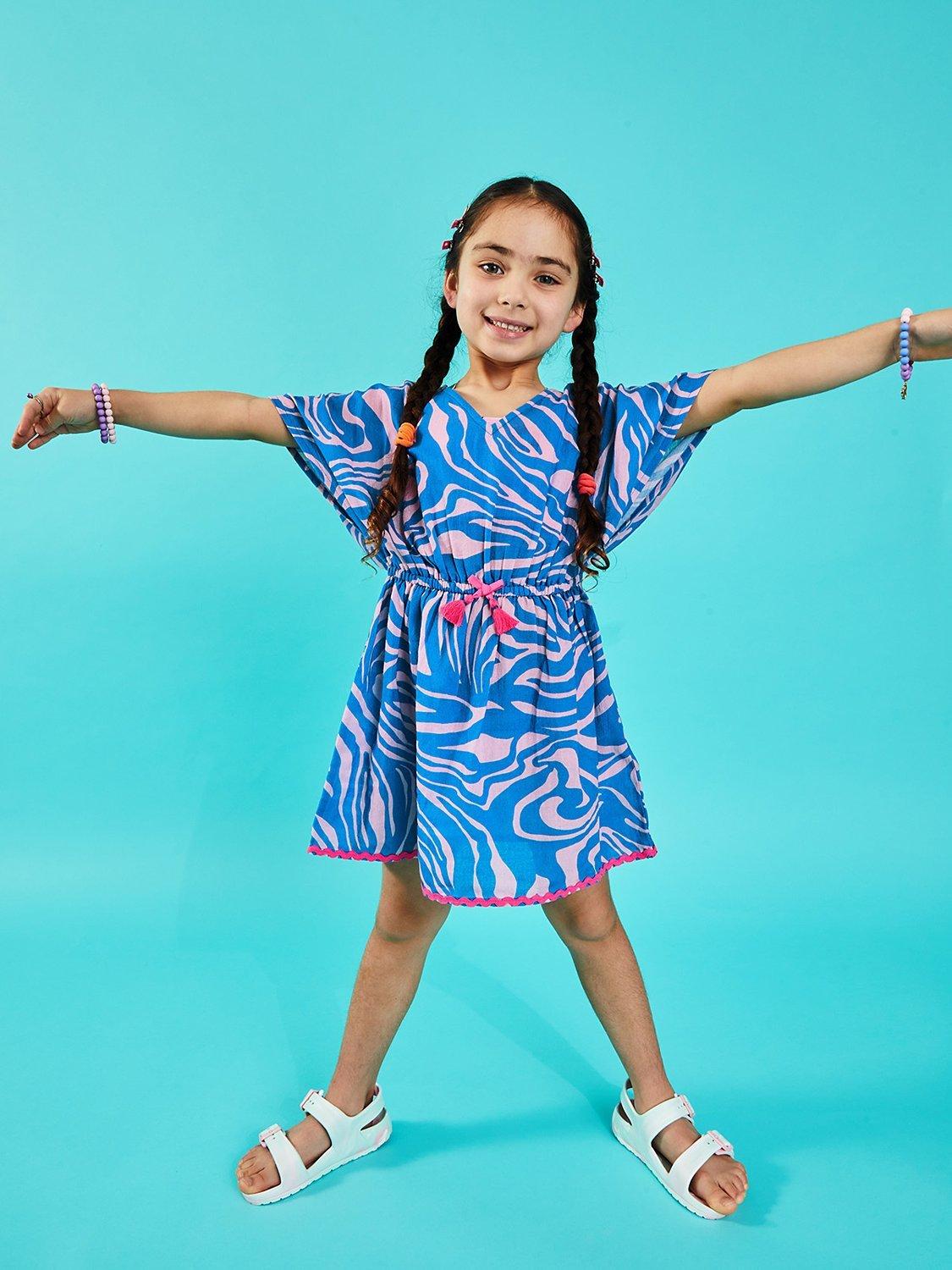 Angels by Accessorize Kids' Animal Print Kaftan, Blue/Multi