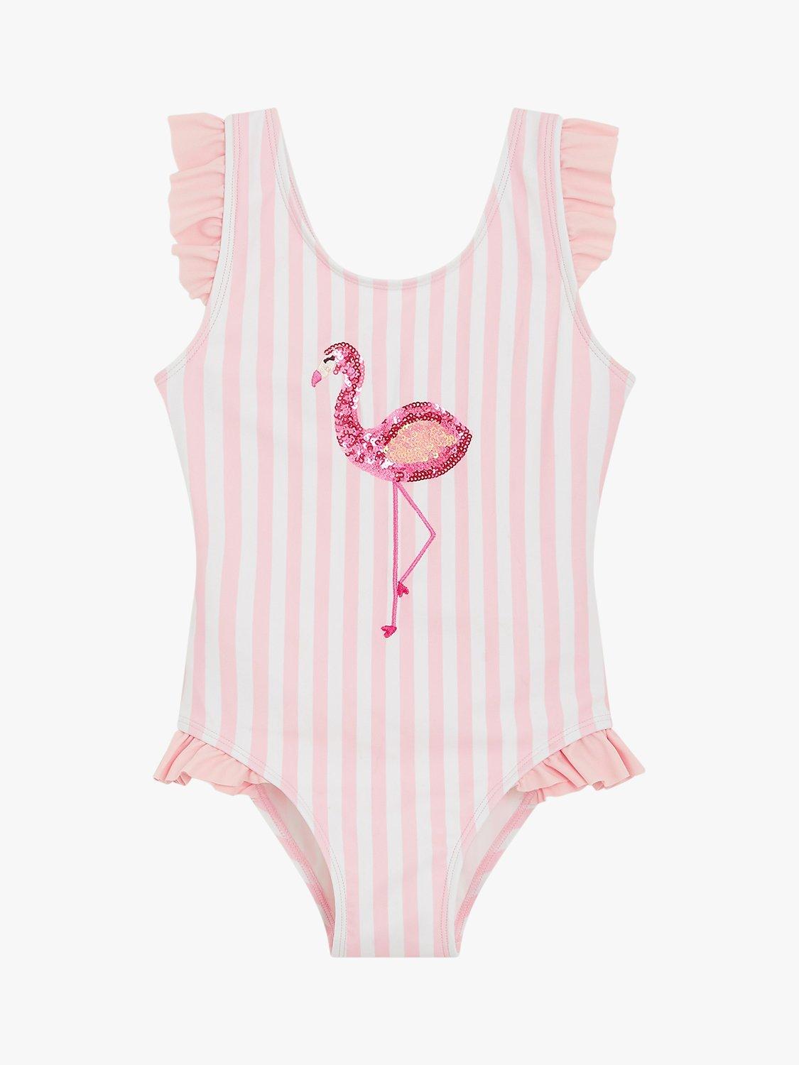 Angels by Accessorize Kids' Sequin Flamingo Stripe Swimsuit, Pink/Multi