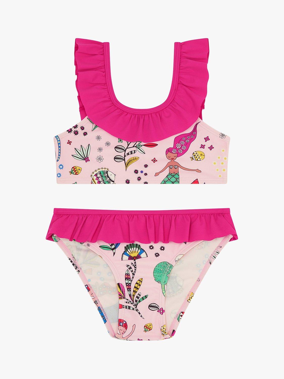 Angels by Accessorize Kids' Mermaid Print Frill Bikini, Pink/Multi