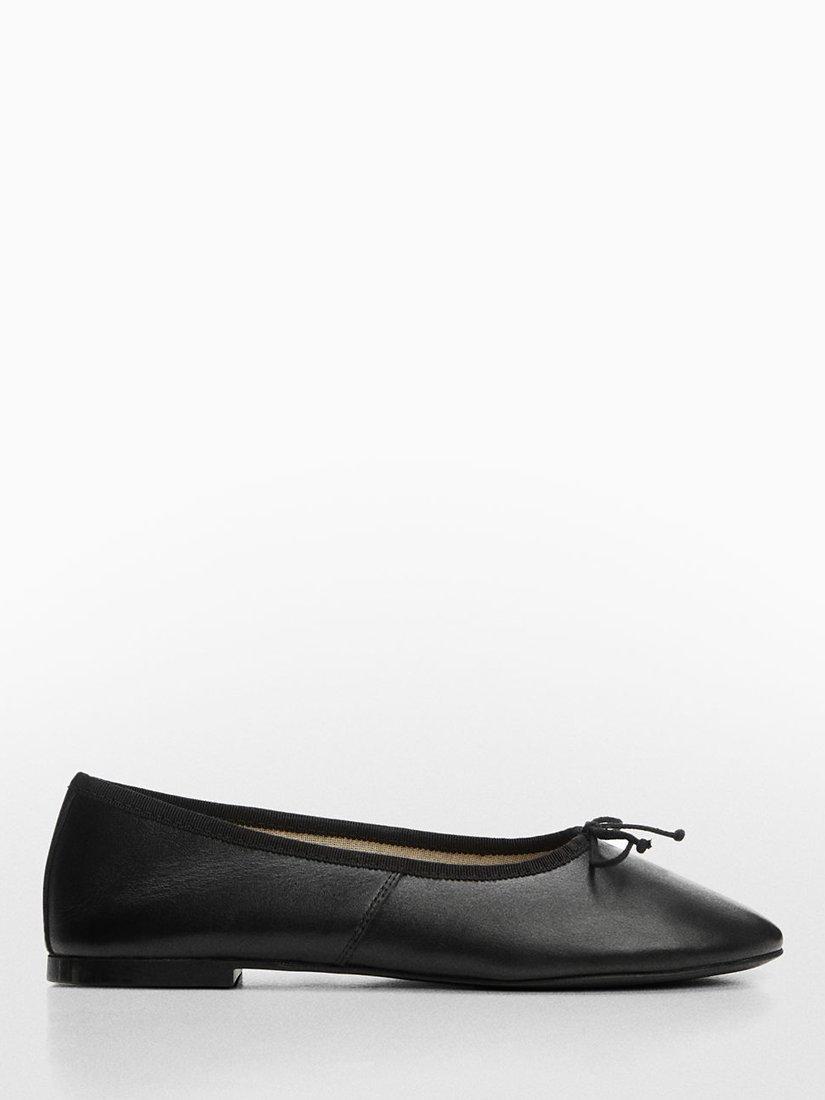 Mango Selli Flat Leather Ballet Pumps, Black