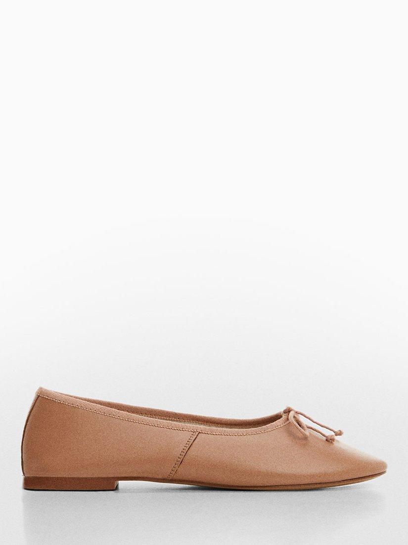 Mango Selli Flat Leather Ballet Pumps, Nude