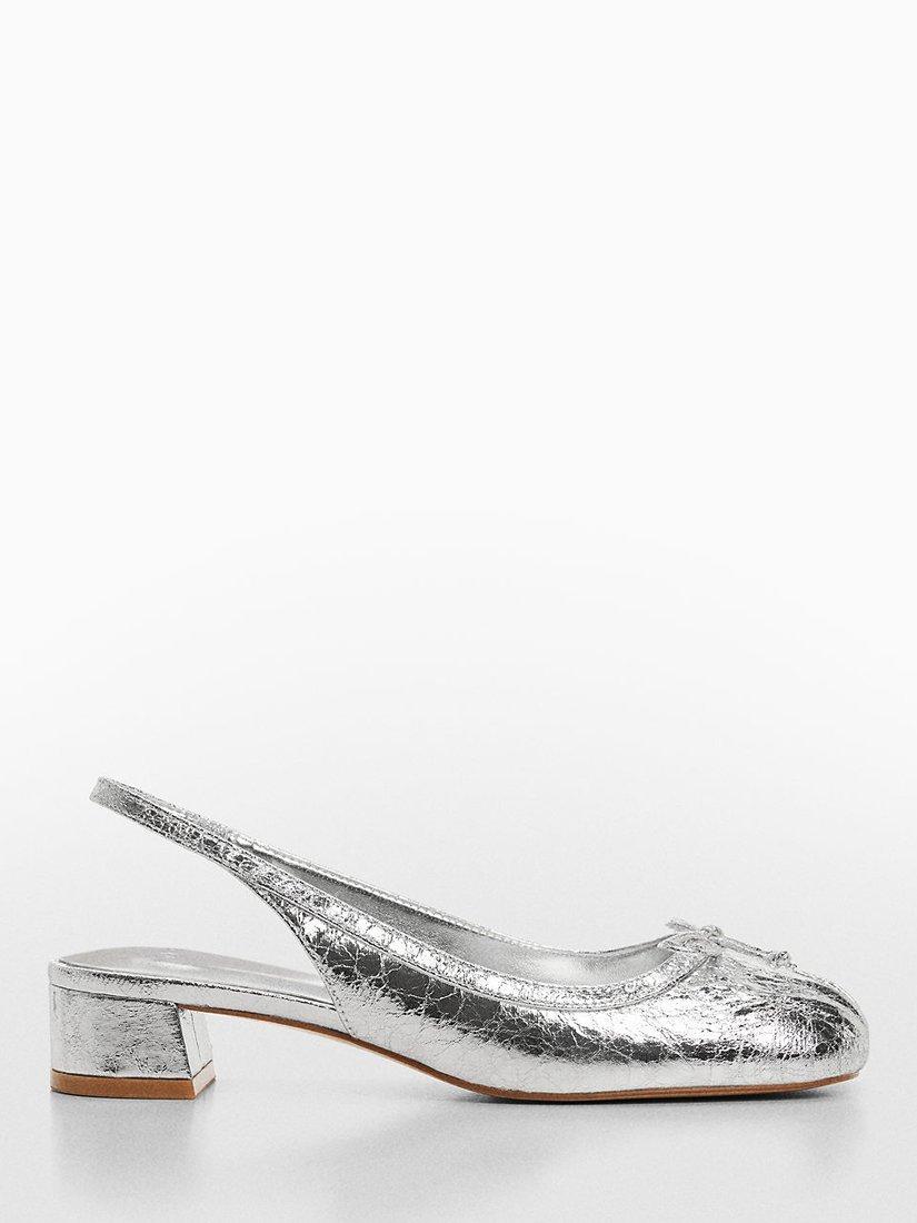 Mango Lago Metallic Crackle Effect Slingback Court Shoes, Silver