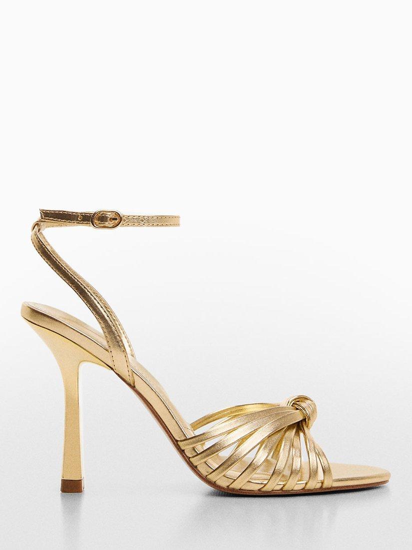 Product image 1 of 4, which shows Mango Noto High Heel Leather Sandals, Gold, 5