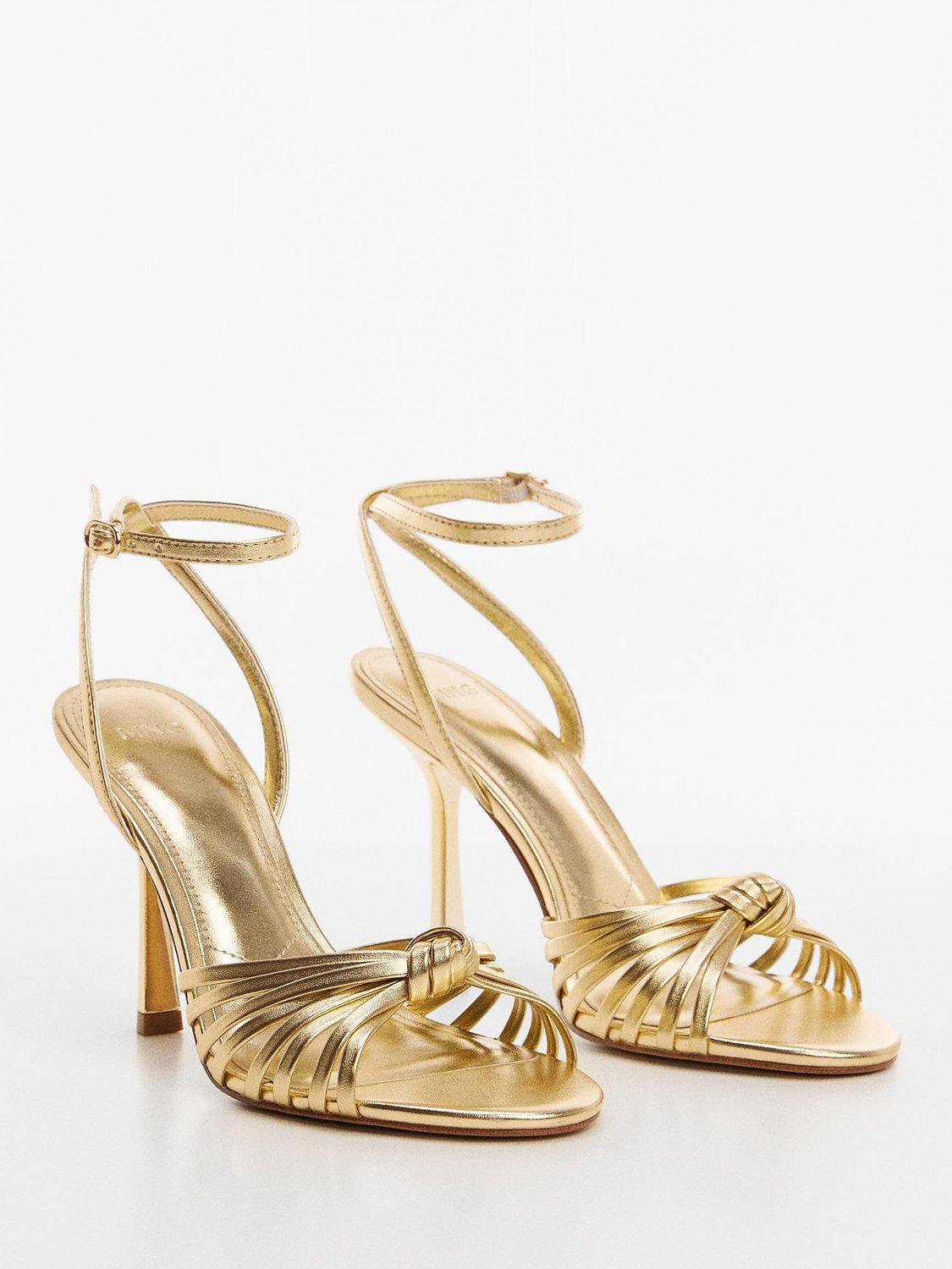 Product image 2 of 4, which shows Mango Noto High Heel Leather Sandals, Gold, 5