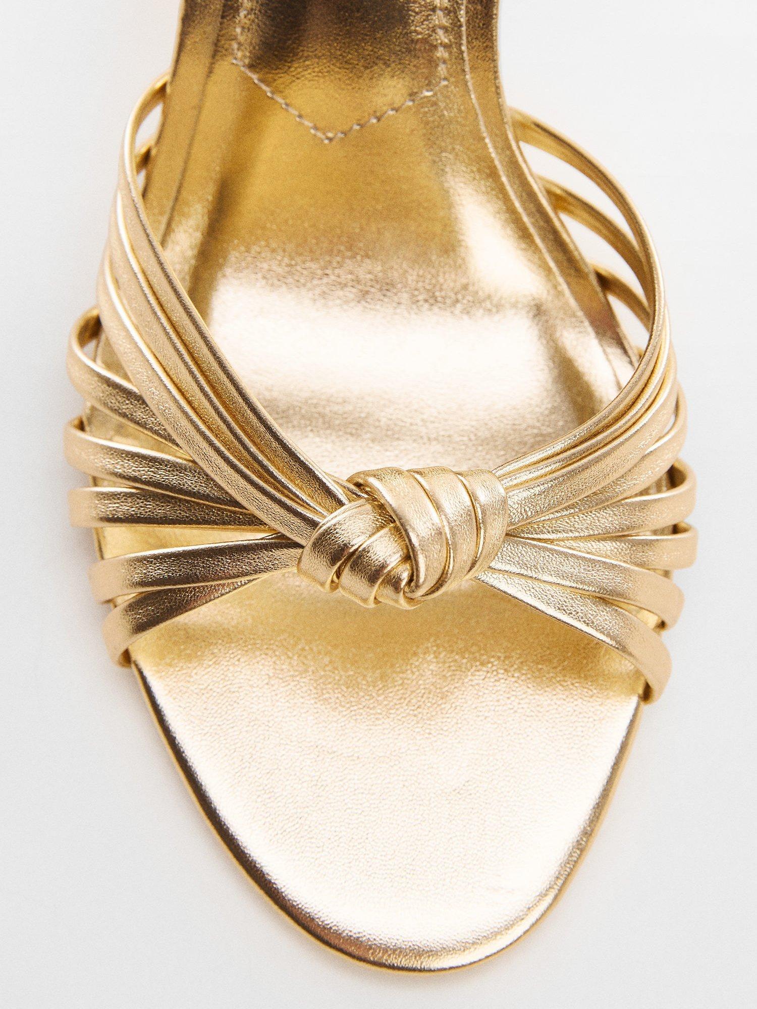 Product image 3 of 4, which shows Mango Noto High Heel Leather Sandals, Gold, 5