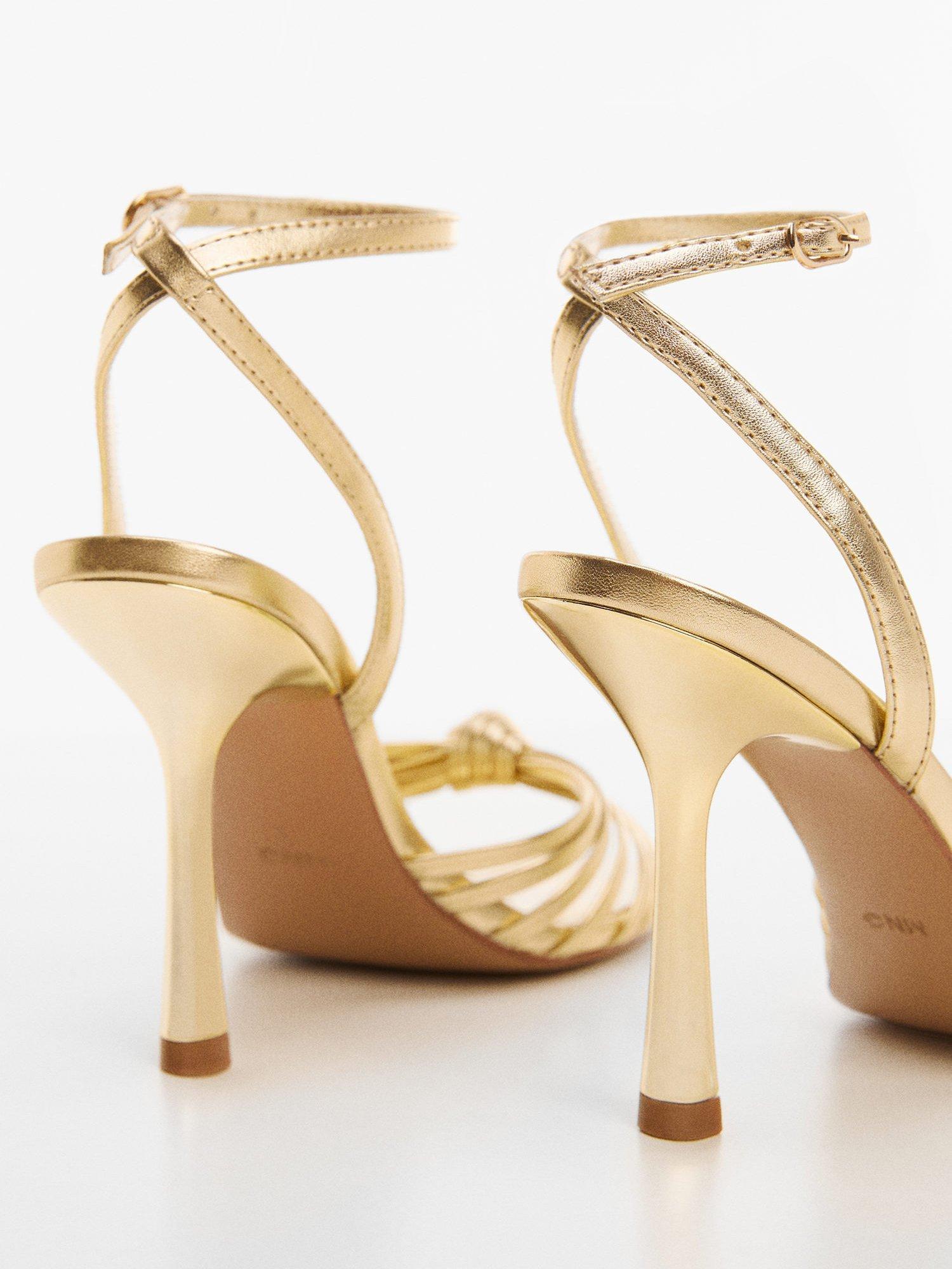 Product image 4 of 4, which shows Mango Noto High Heel Leather Sandals, Gold, 5
