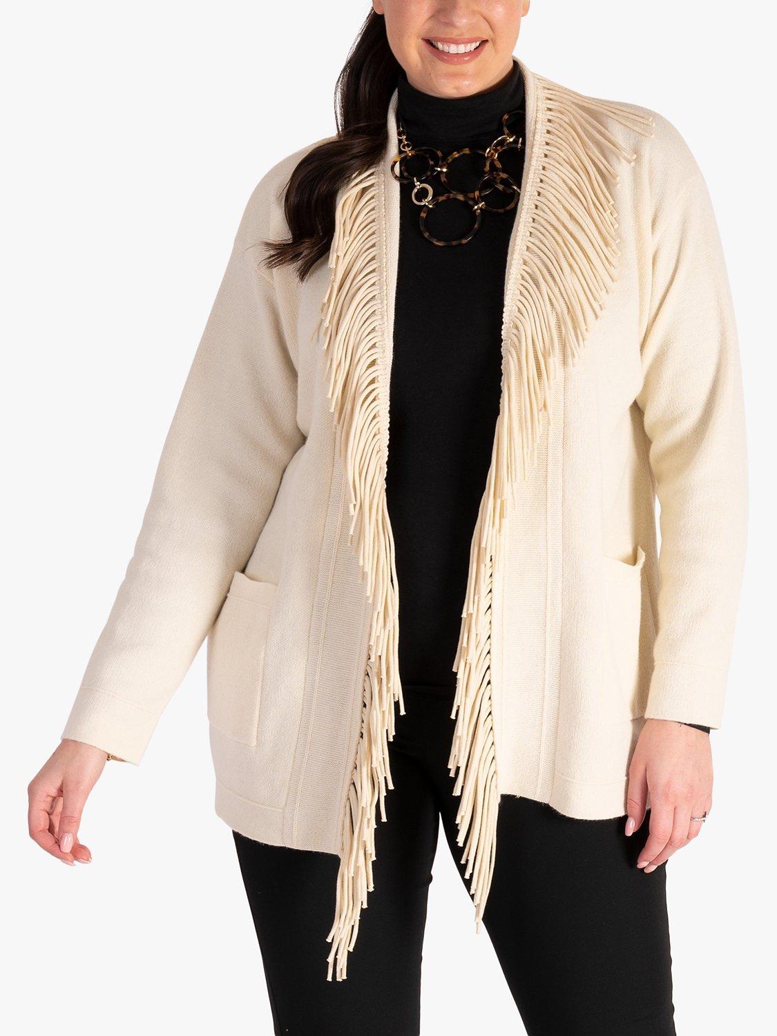 chesca Wool Blend Fringe Detail Cardigan Cream