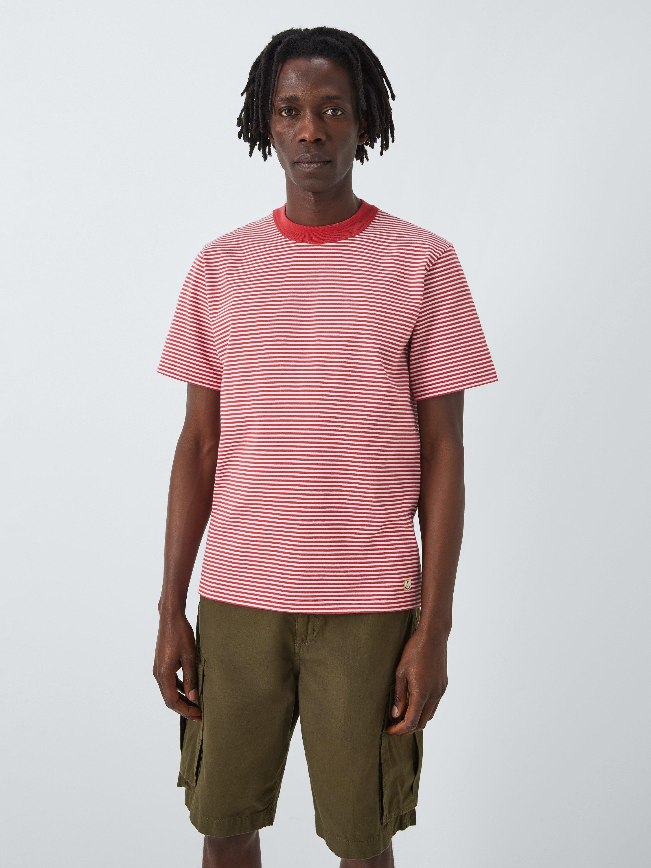 Armor Lux Striped Crew Neck Breton Short Sleeve T-Shirt, Red/Multi