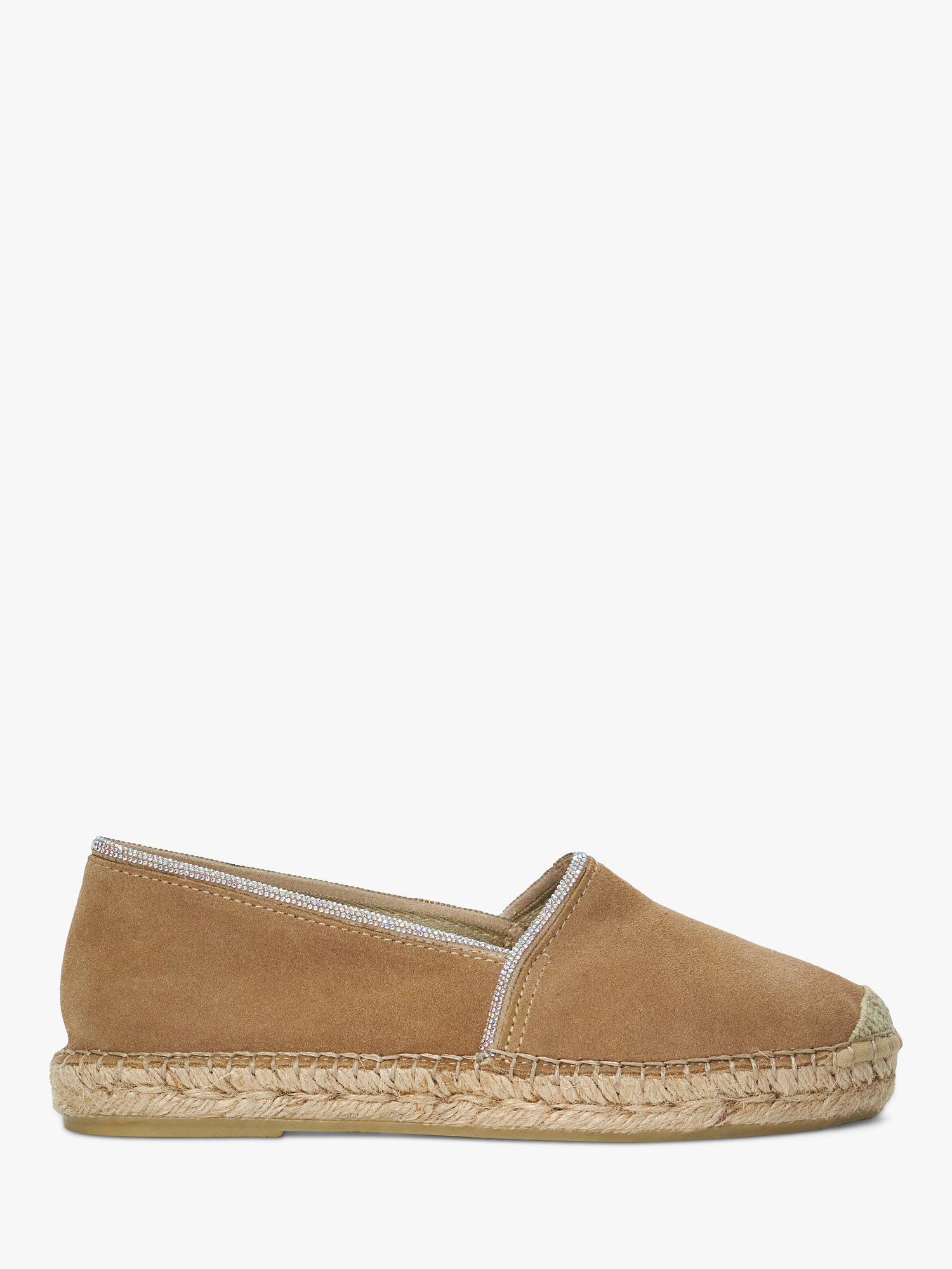 Product image 1 of 6, which shows Dune London Genivee Diamonte Trim Suede Espadrilles, Camel, 6