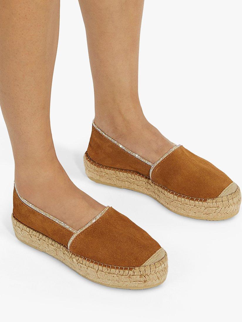 Product image 6 of 6, which shows Dune London Genivee Diamonte Trim Suede Espadrilles, Camel, 6