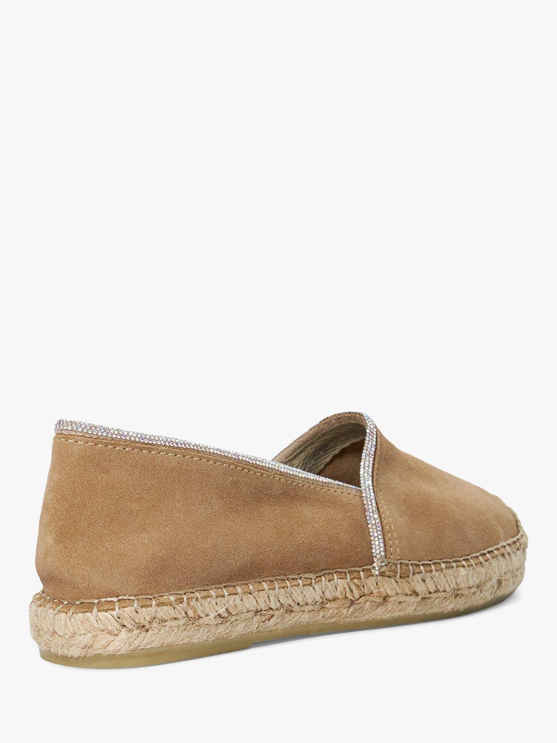 Product image 4 of 6, which shows Dune London Genivee Diamonte Trim Suede Espadrilles, Camel, 6