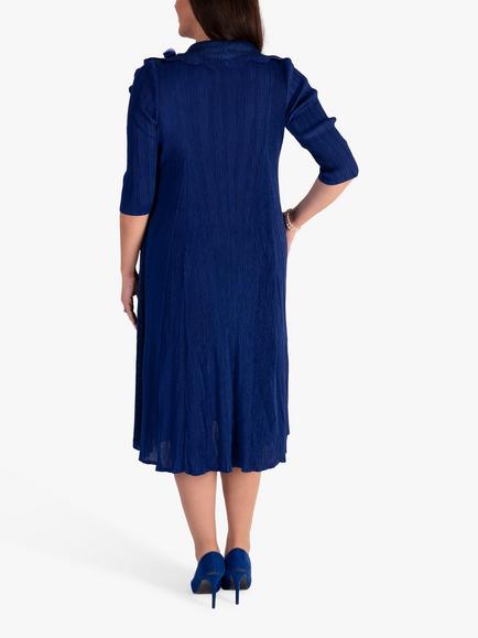 chesca Chiffon Flower Detail Pleated Dress, Royal Blue - view 2, Royal Blue
