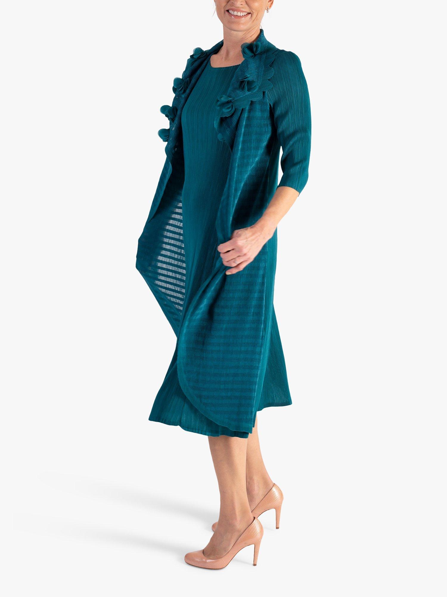 Product image 5 of 6, which shows chesca Chiffon Flower Detail Pleated Dress, Jade, One Size