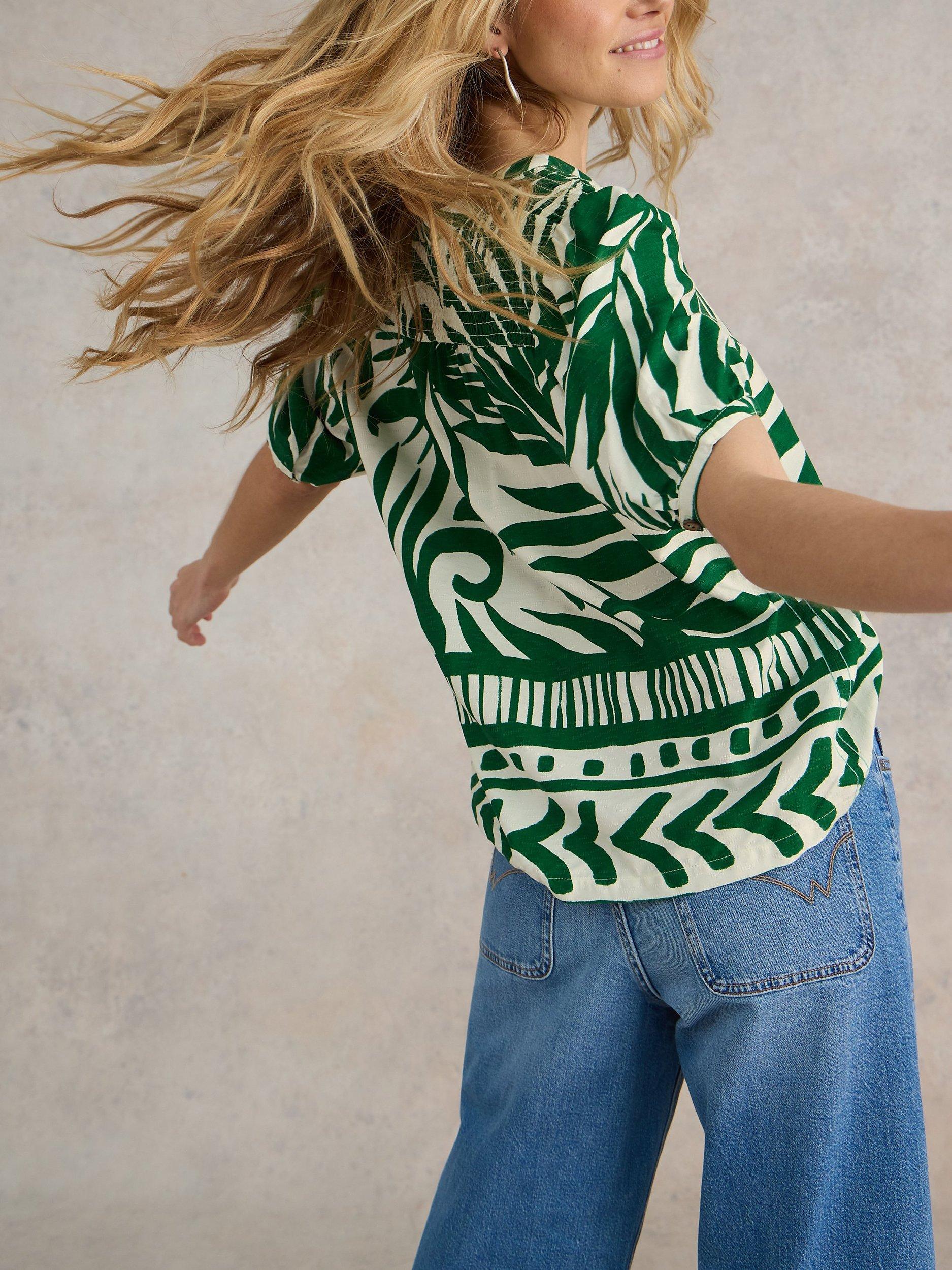 Product image 2 of 7, which shows White Stuff Elisa Abstract Print T-Shirt, Green, 6