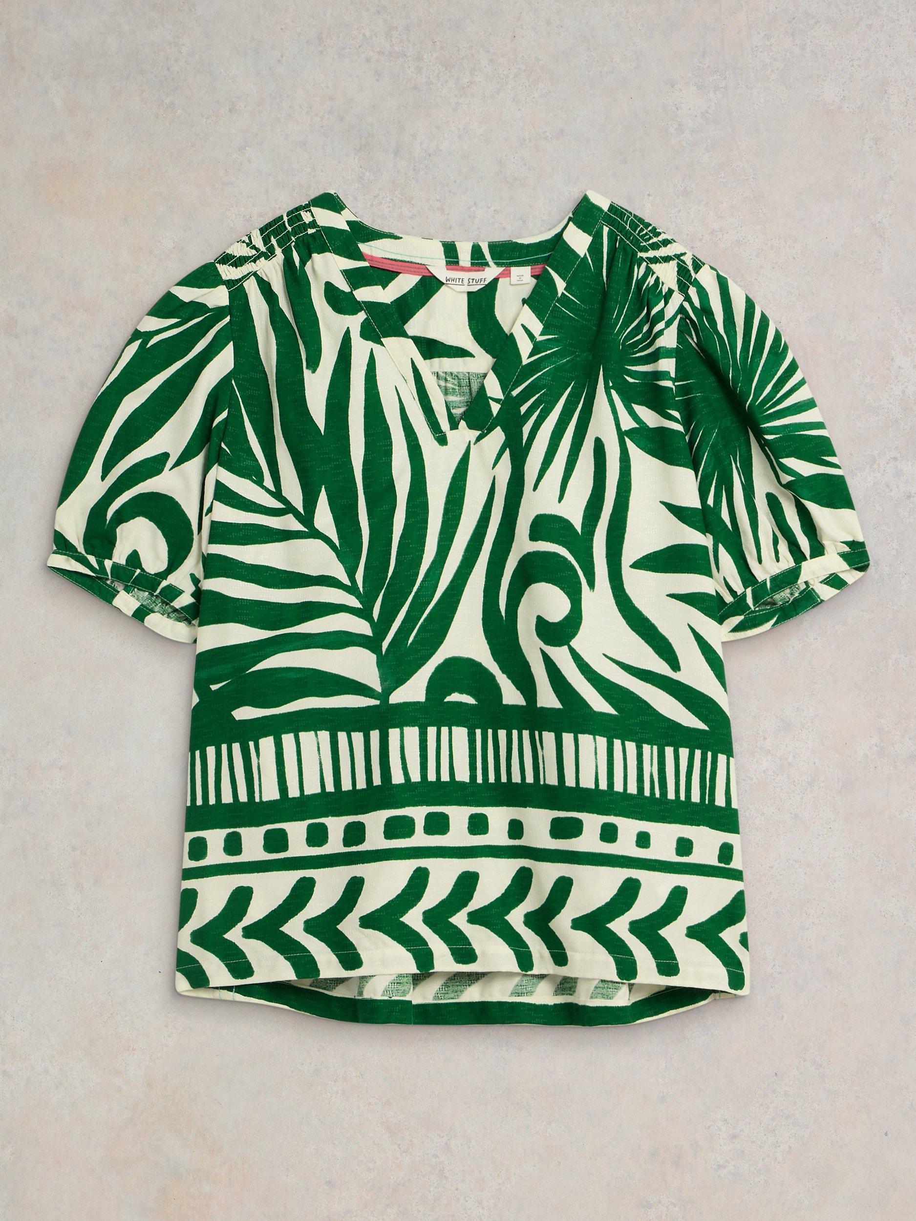 Product image 5 of 7, which shows White Stuff Elisa Abstract Print T-Shirt, Green, 6