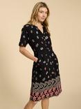 White Stuff Tammy Leaf and Flower Print Cotton Jersey Dress, Black/Multi