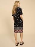 White Stuff Tammy Leaf and Flower Print Cotton Jersey Dress, Black/Multi