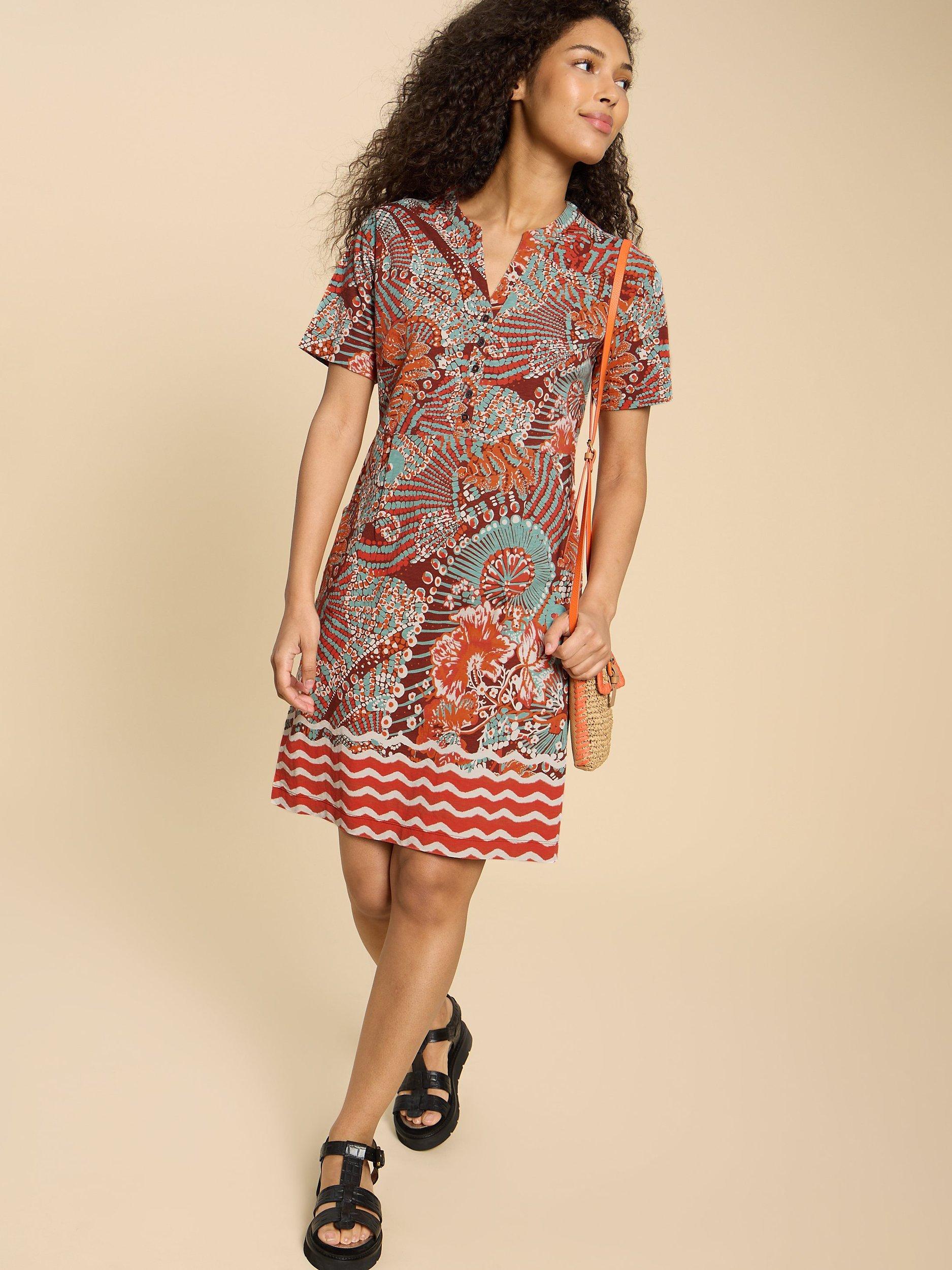 White Stuff Tammy Cotton Jersey Mini Dress, Red/Multi