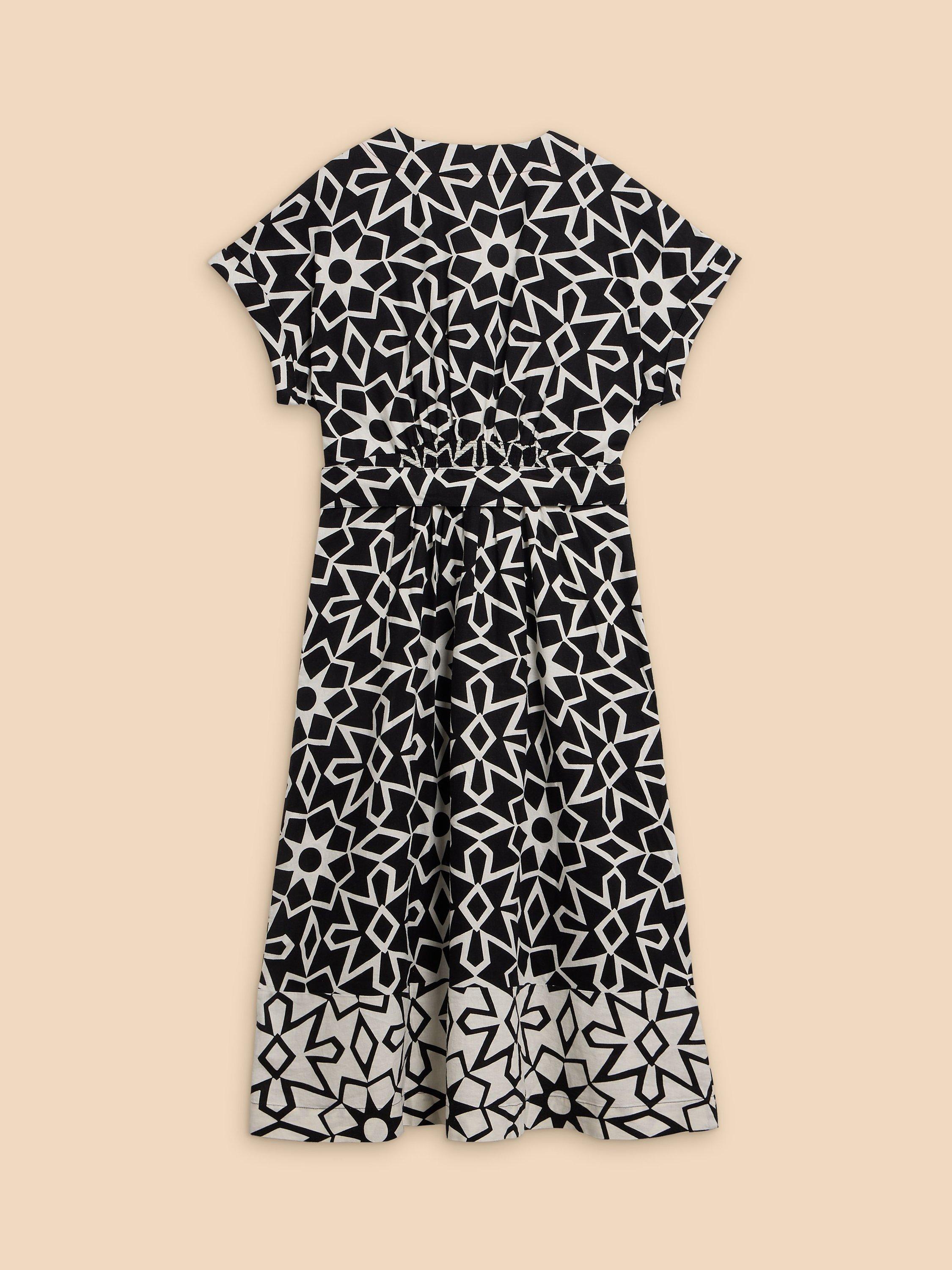 Product image 6 of 6, which shows White Stuff Sophie Geometric Print Linen Blend Midi Wrap Dress, Black/White, 24