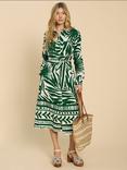 White Stuff Toni Abstract Print Midi Shirt Dress, Green/Ivory