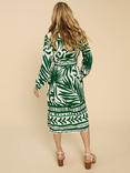 White Stuff Toni Abstract Print Midi Shirt Dress, Green/Ivory