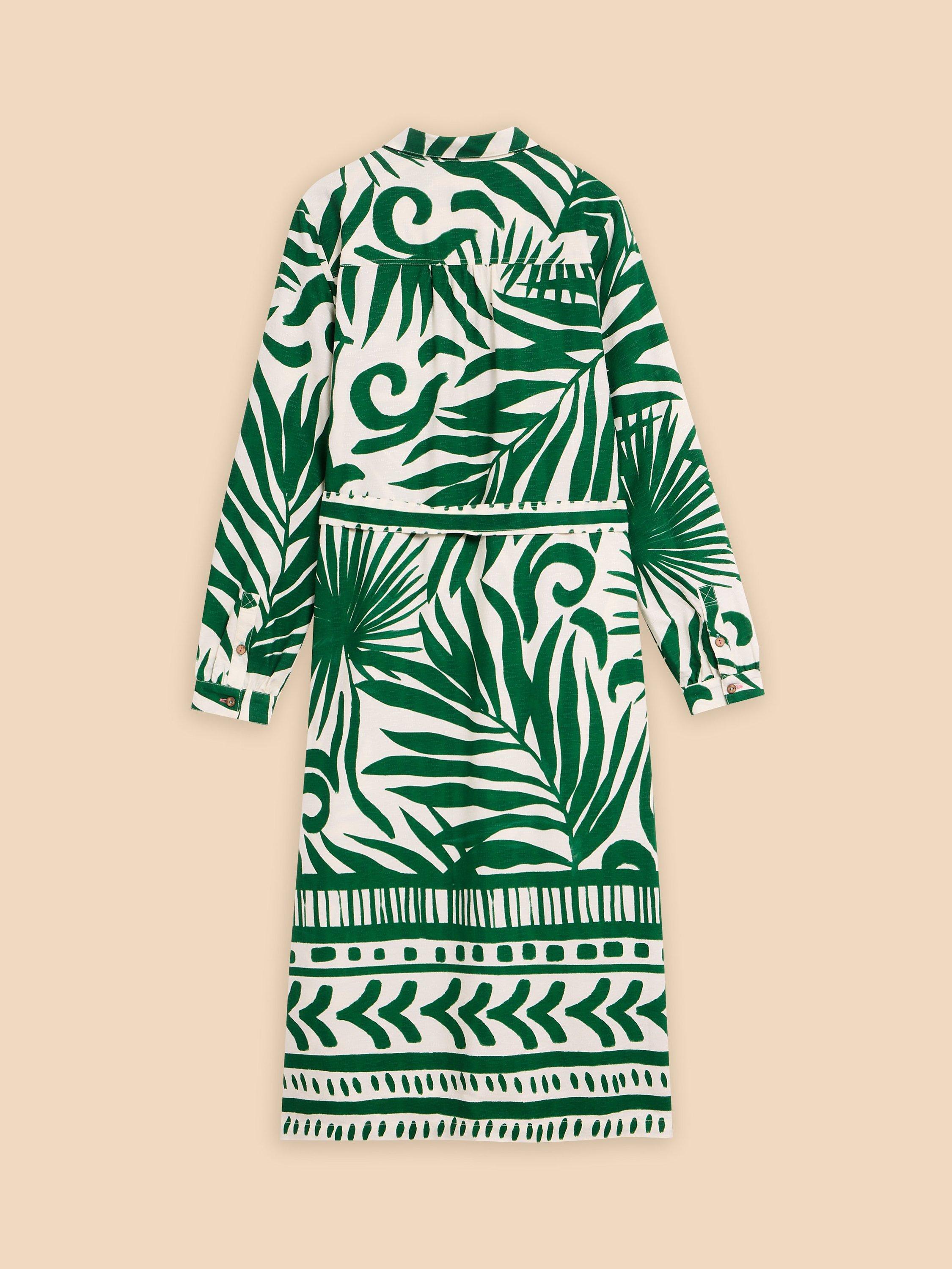 Product image 5 of 5, which shows White Stuff Toni Abstract Print Midi Shirt Dress, Green/Ivory, 18