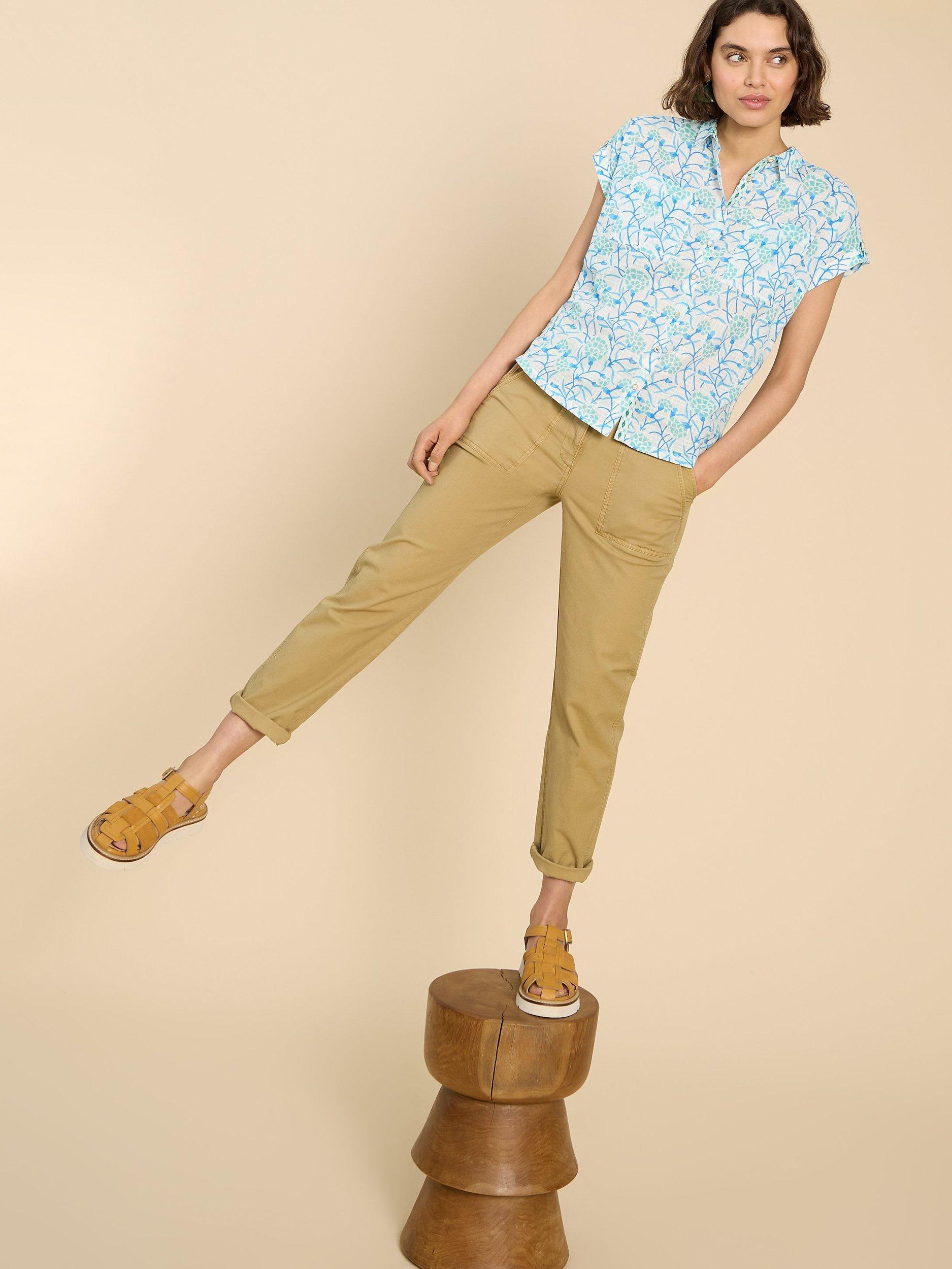 White Stuff Ellie Organic Cotton Shirt, Ivory/Blue