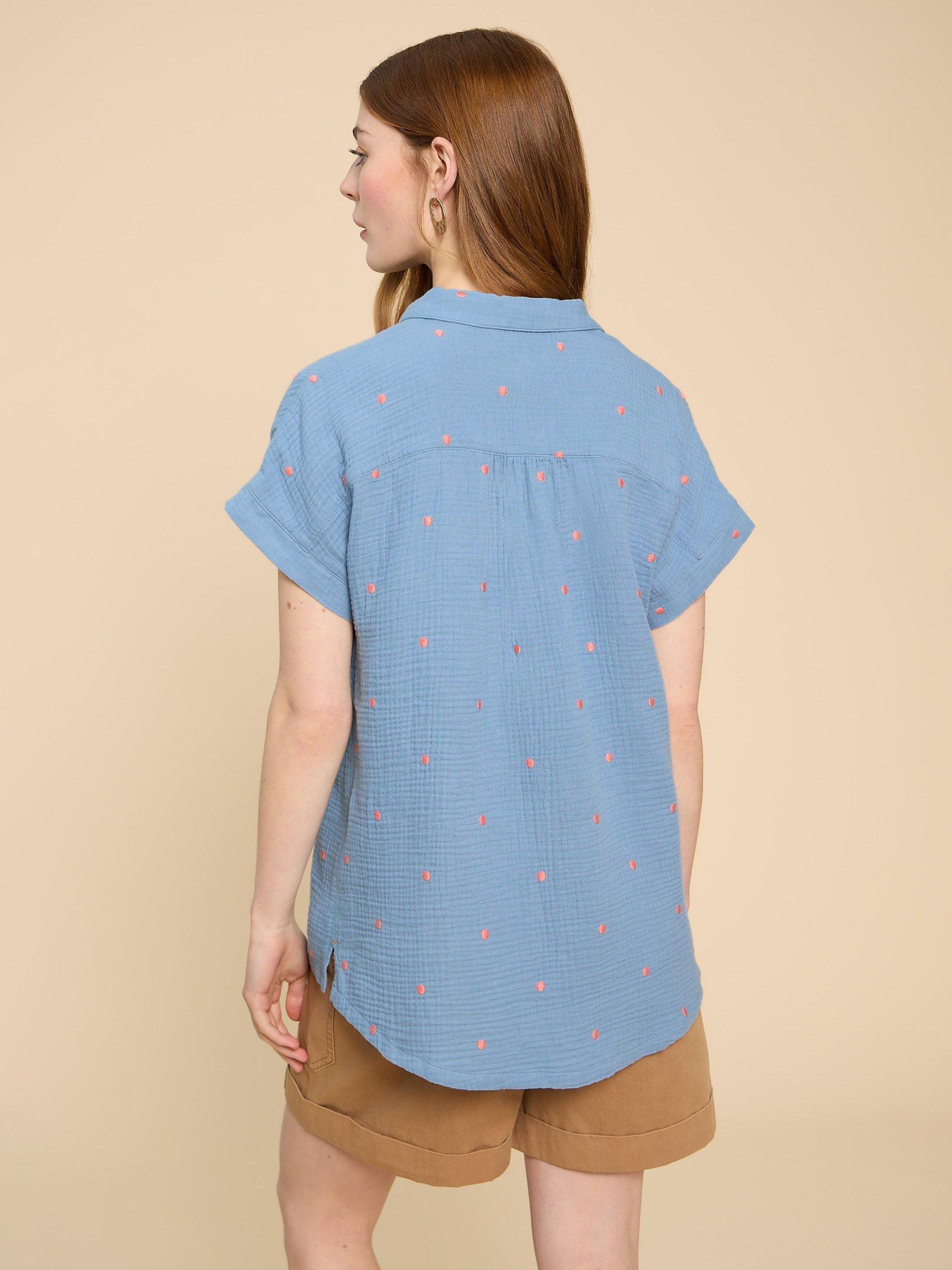 White Stuff Emma Embroidered Shirt, Blue Mlt, 8