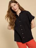 White Stuff Ellie Cotton Broderie Shirt, Pure Black