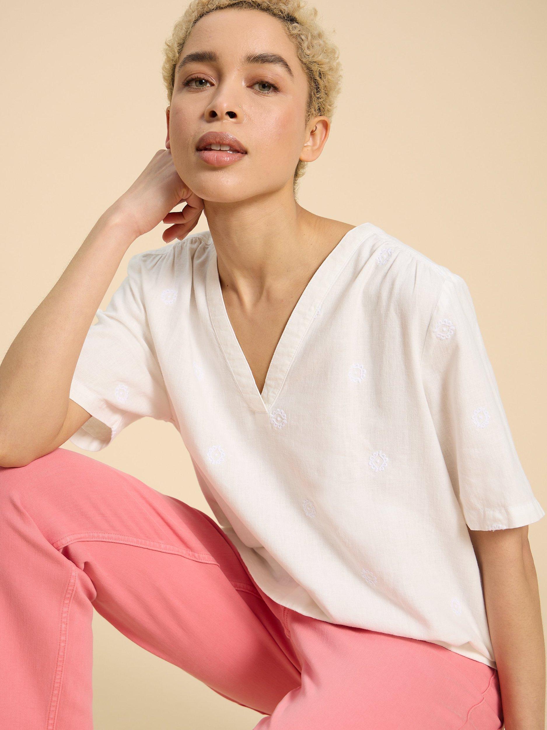 Product image 1 of 7, which shows White Stuff Elodie Linen Blend Top, White, 6