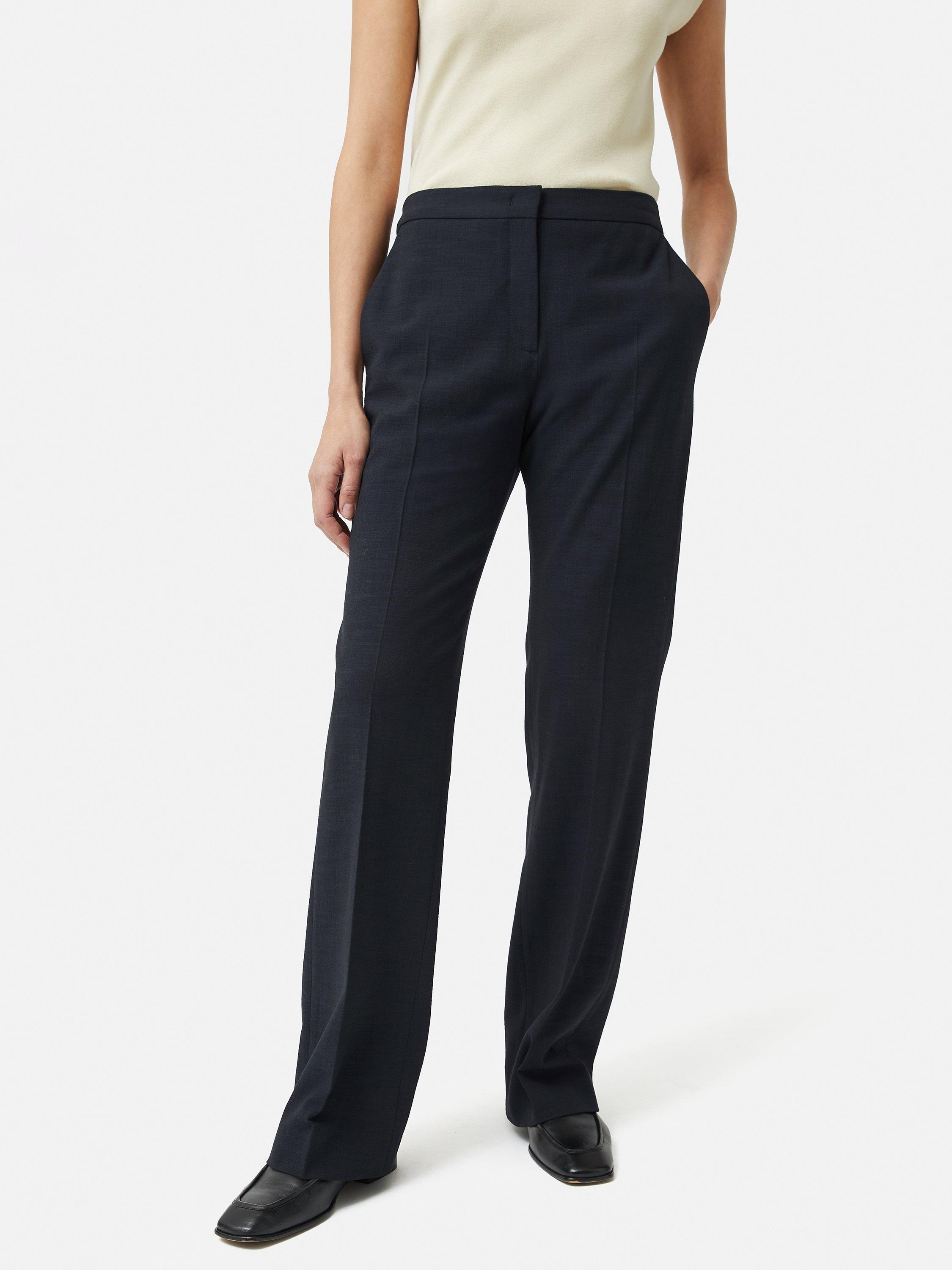 Product image 1 of 5, which shows Jigsaw Crosshatch Mason Tailored Trousers, Navy, 18