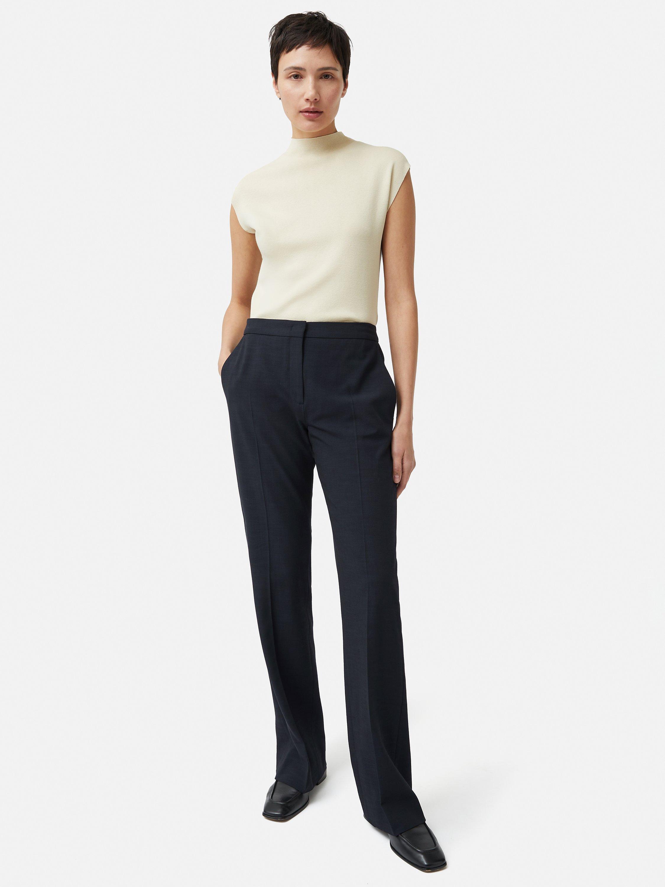 Product image 3 of 5, which shows Jigsaw Crosshatch Mason Tailored Trousers, Navy, 18