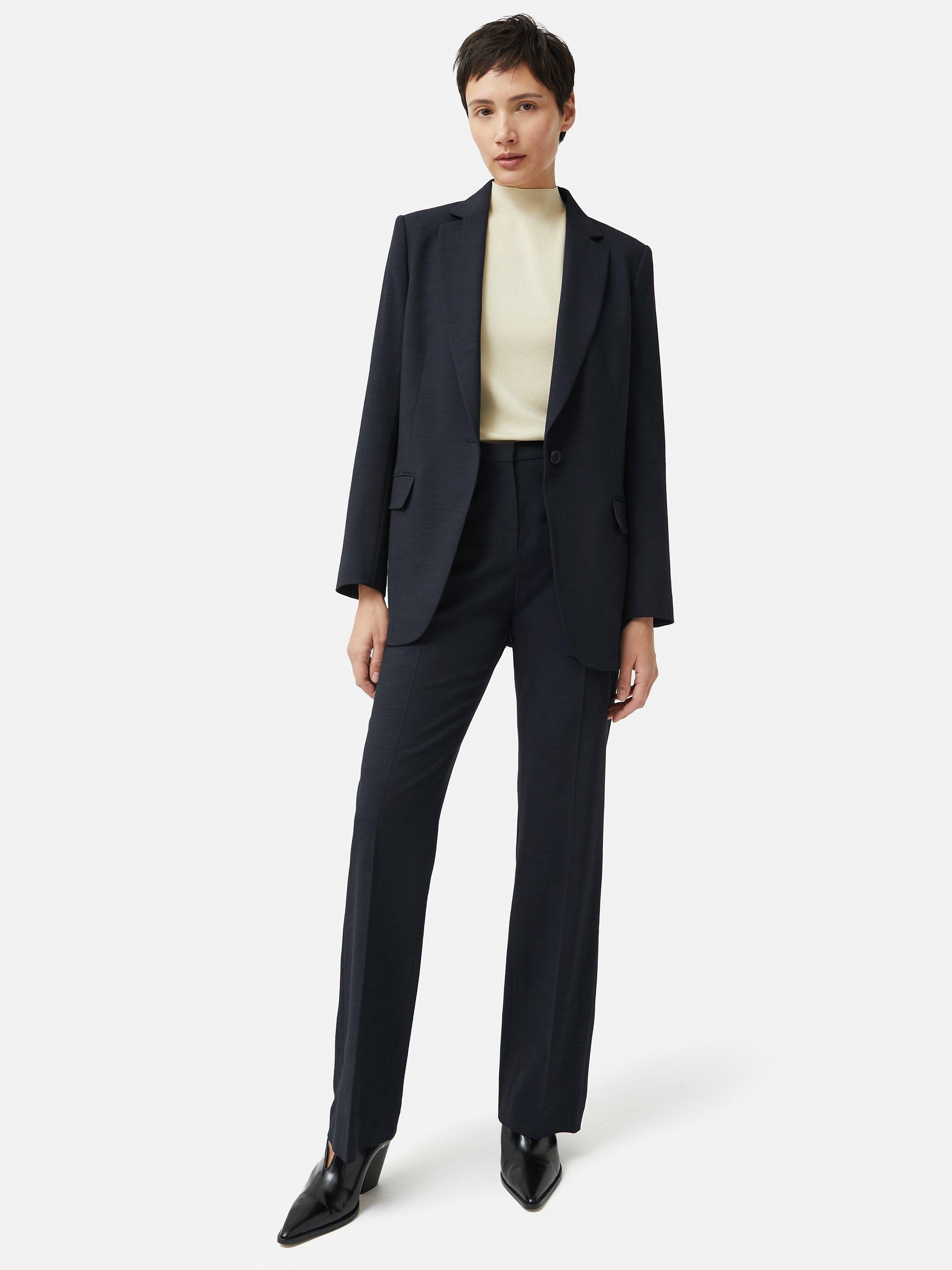 Product image 4 of 5, which shows Jigsaw Crosshatch Mason Tailored Trousers, Navy, 18