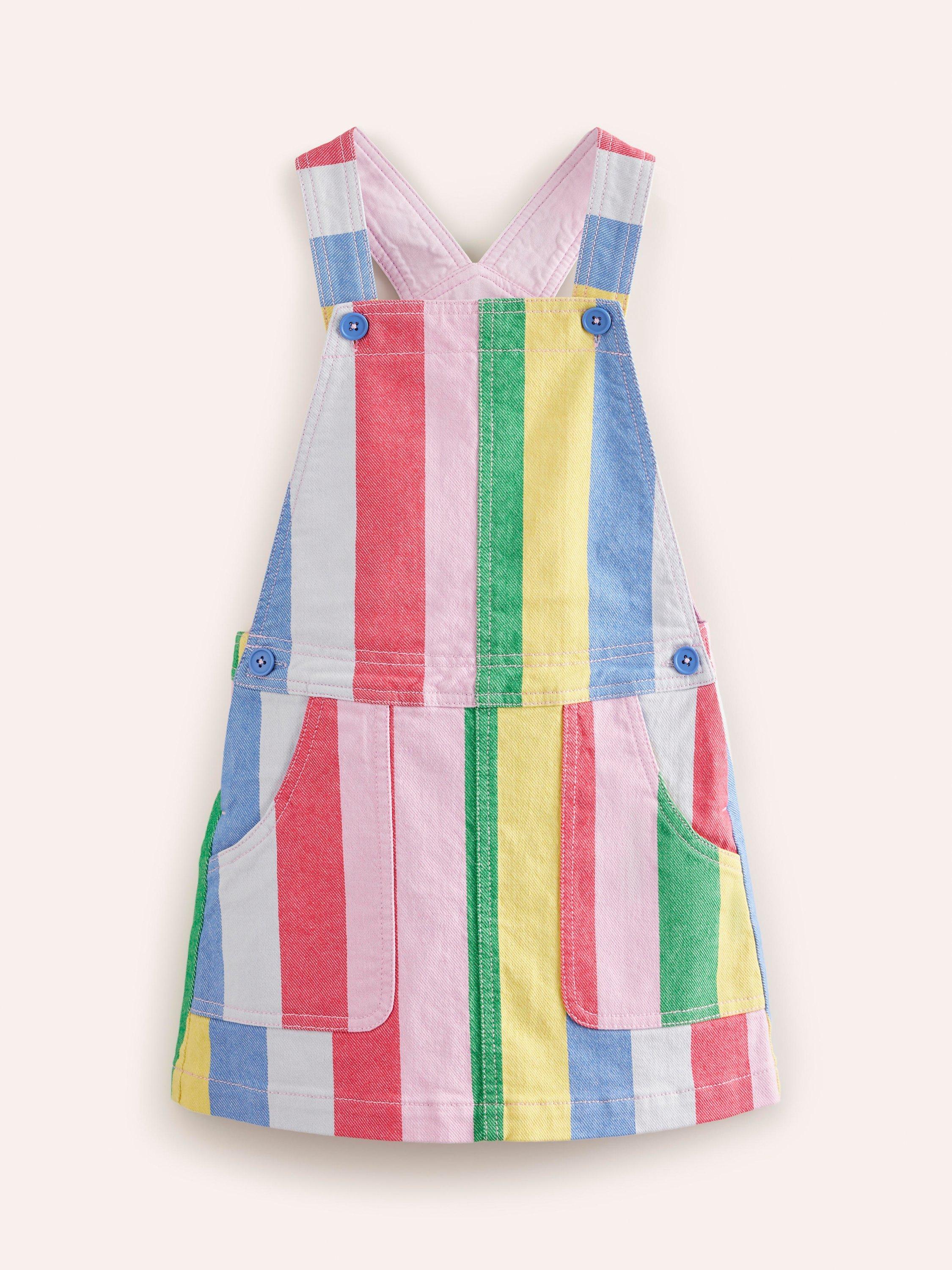 Mini Boden Kids' Rainbow Stripe Dungaree Dress, Multi