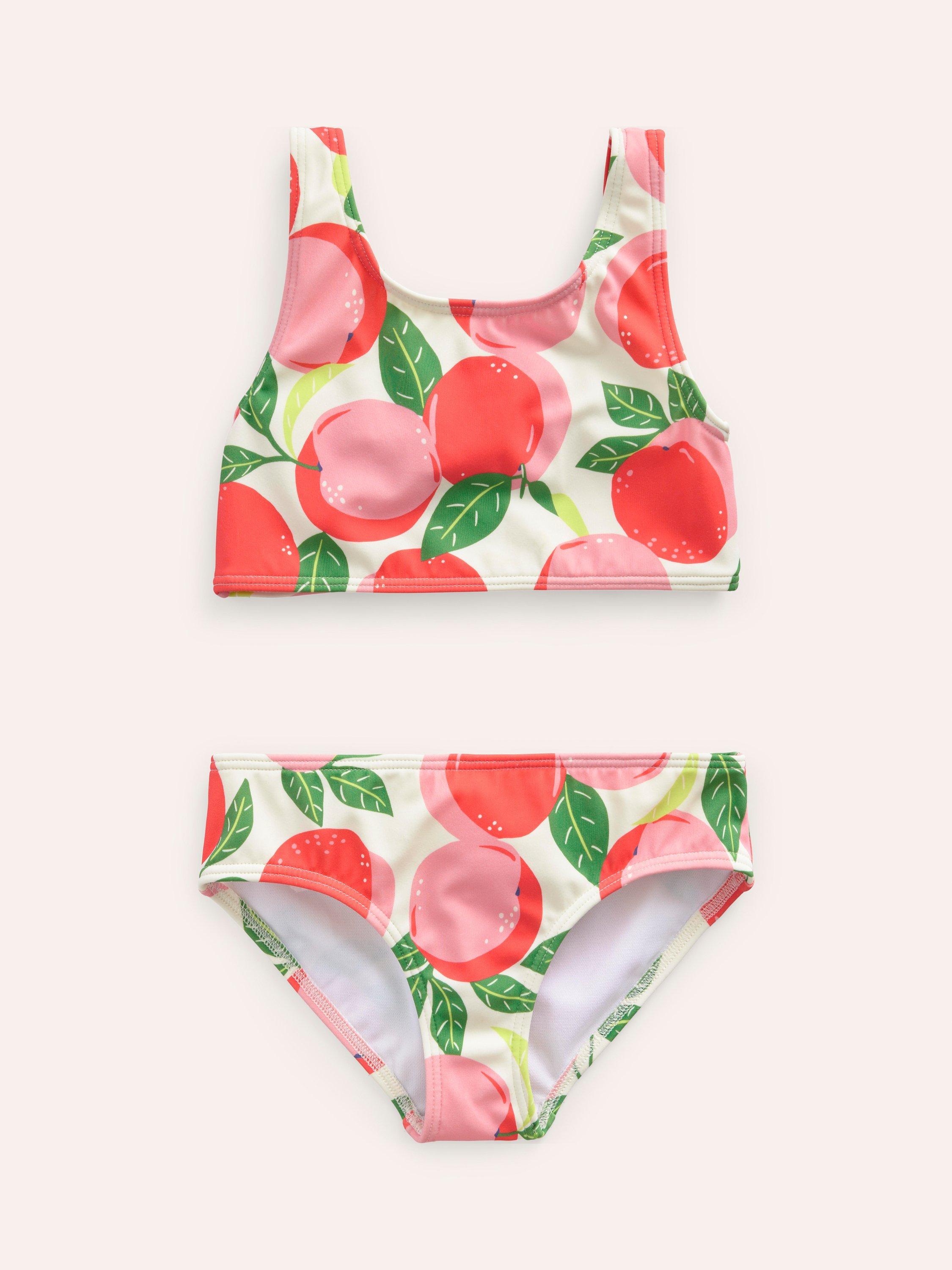 Mini Boden Kids' Fun Peach Print Bikini, Dusty Pink Peaches