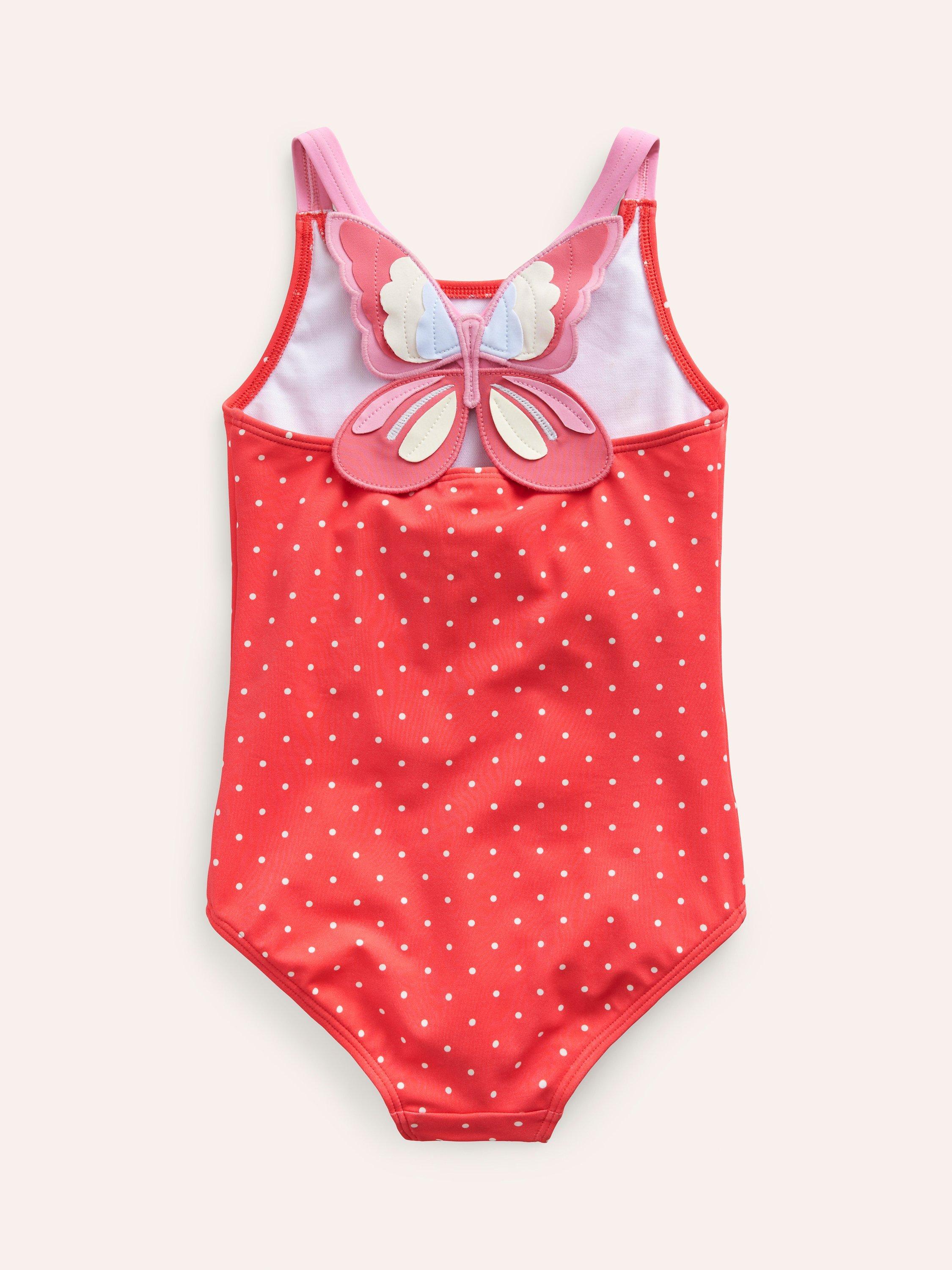 Mini Boden Kids Spot Print Butterfly Back Swimsuit Coral