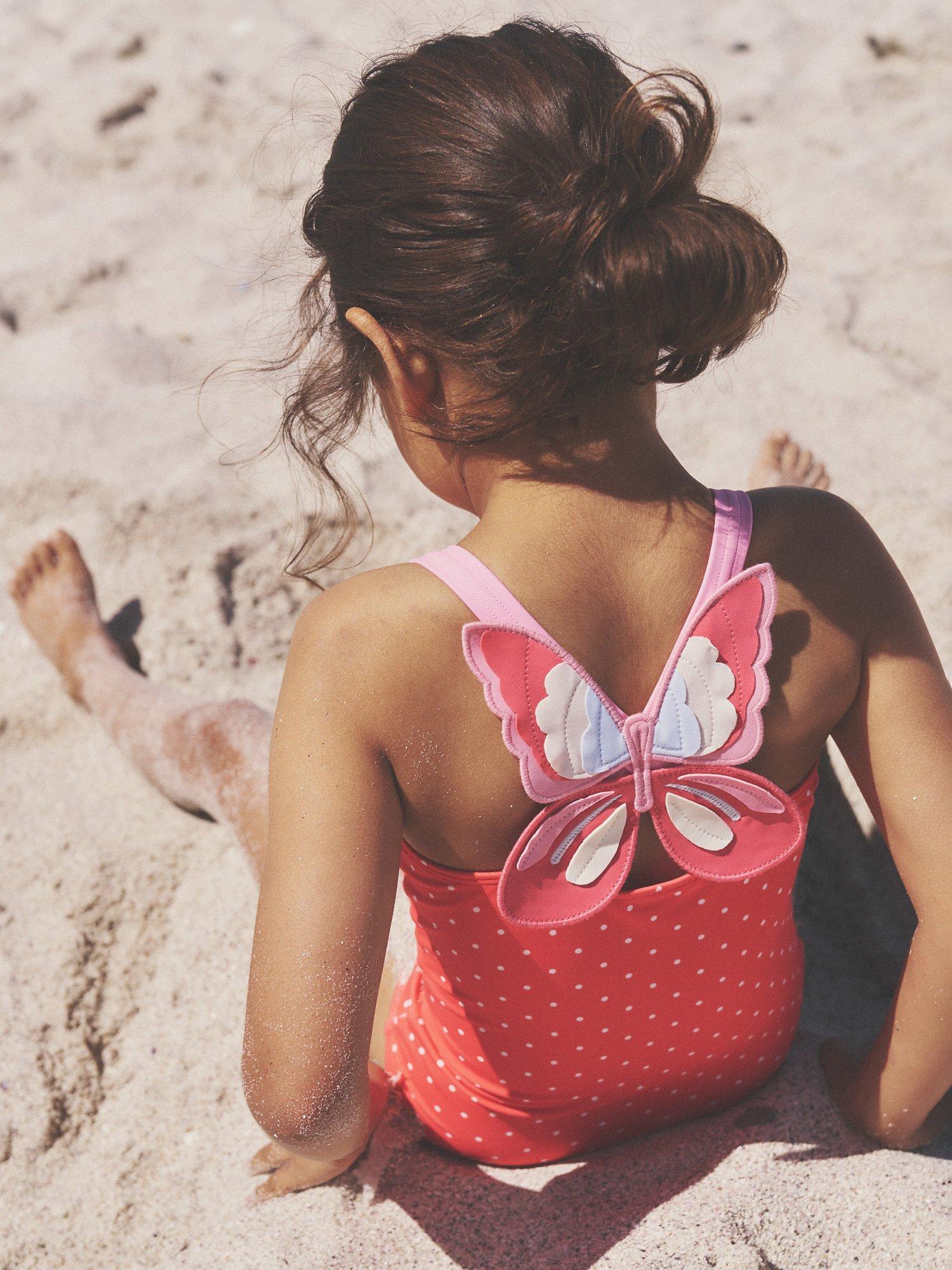 Mini Boden Kids Spot Print Butterfly Back Swimsuit Coral