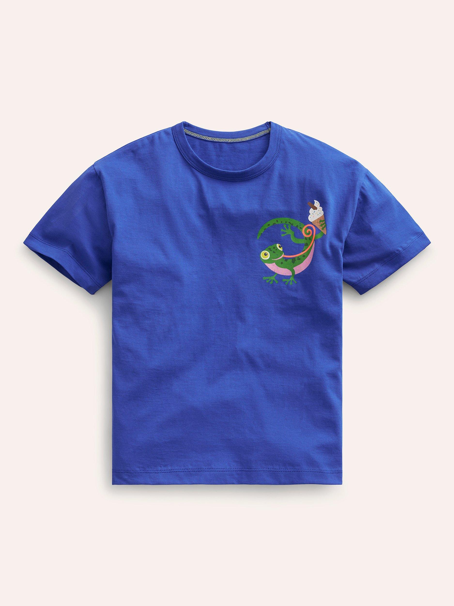 Mini Boden Kids' Ice Cream Gecko T-Shirt, Bluing